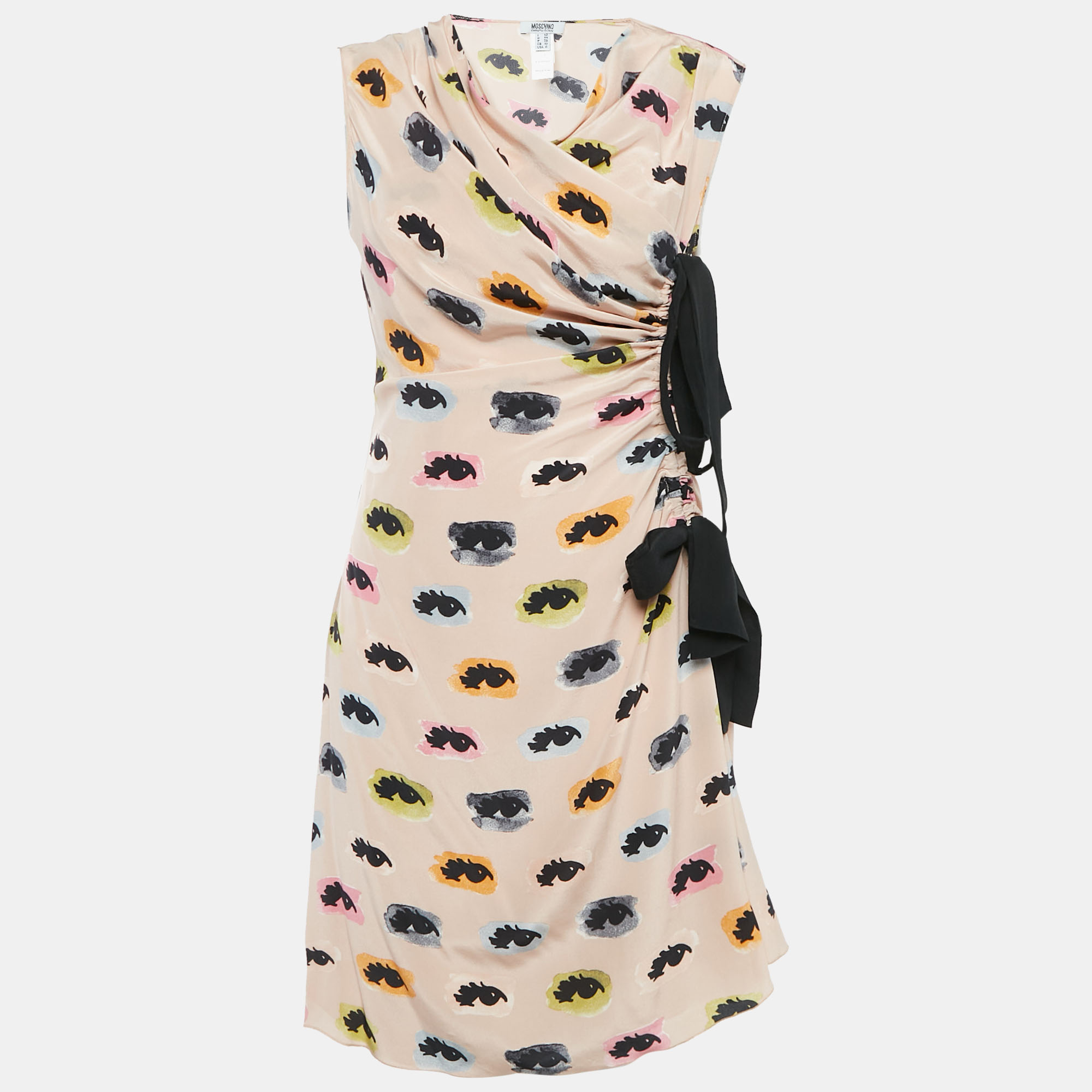 

Moschino Cheap and Chic Pink Eye Print Silk Draped Midi Dress M