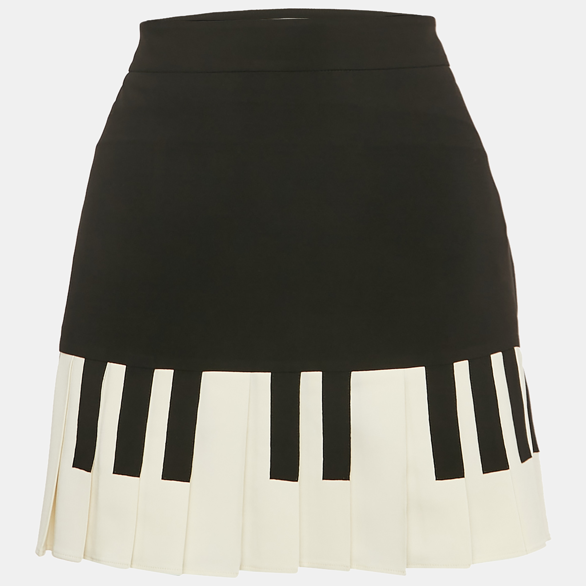 

Moschino Cheap and Chic Black Piano Print Crepe Pleated Mini Skirt M