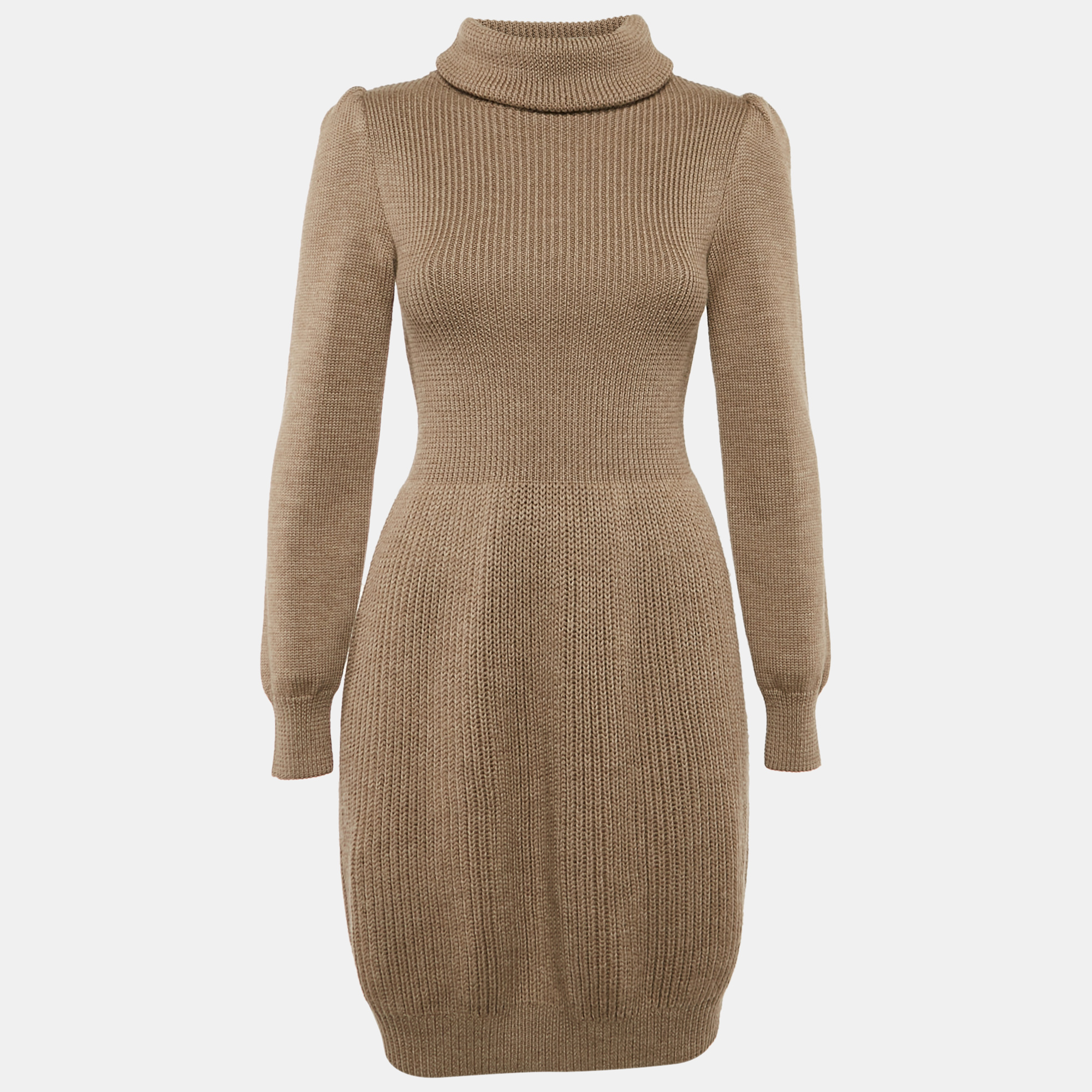 

Moschino Cheap and Chic Brown Virgin Wool Rib Knit Turtle Neck Mini Dress M