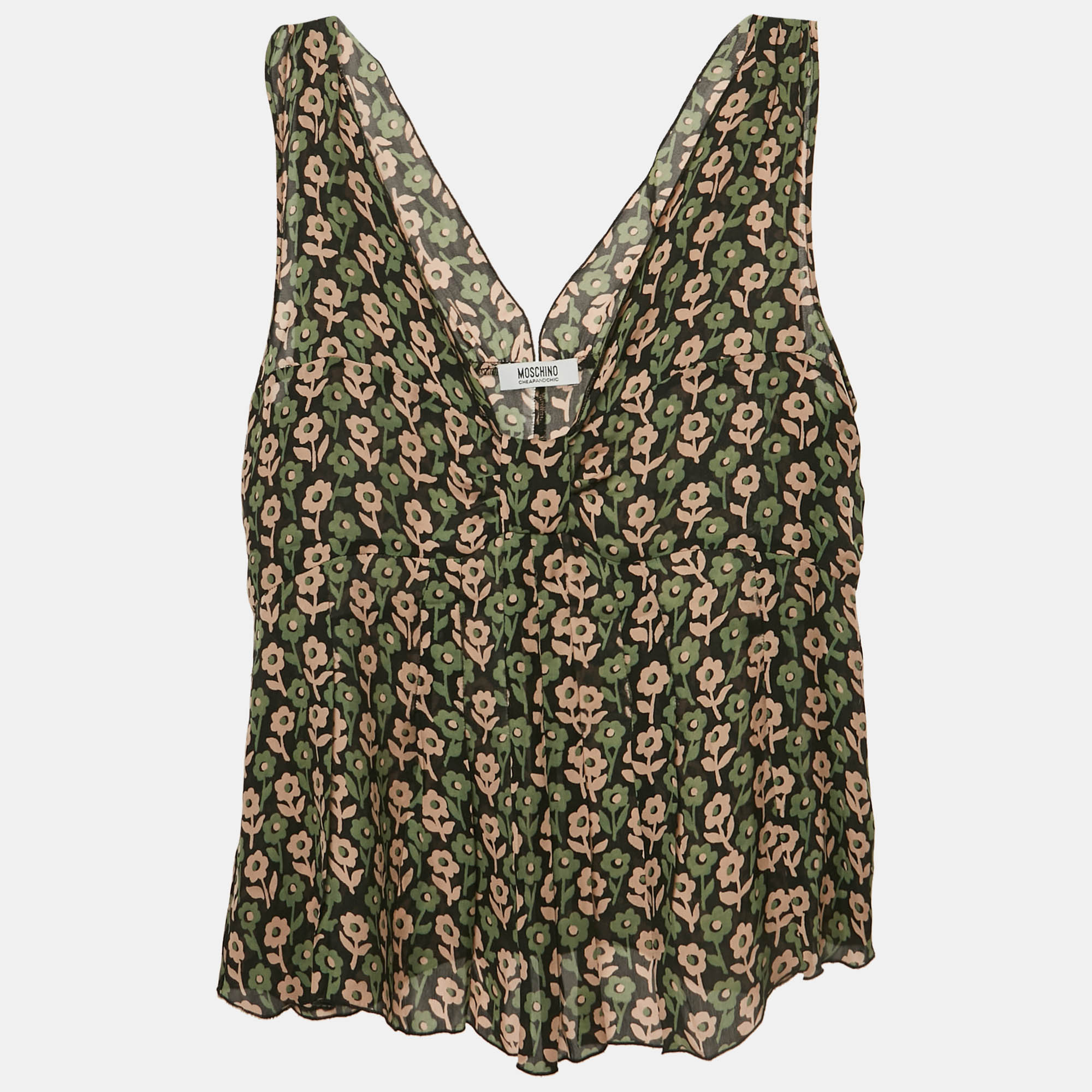 

Moschino Cheap and Chic Multicolor Floral Printed Silk Sleeveless Top L