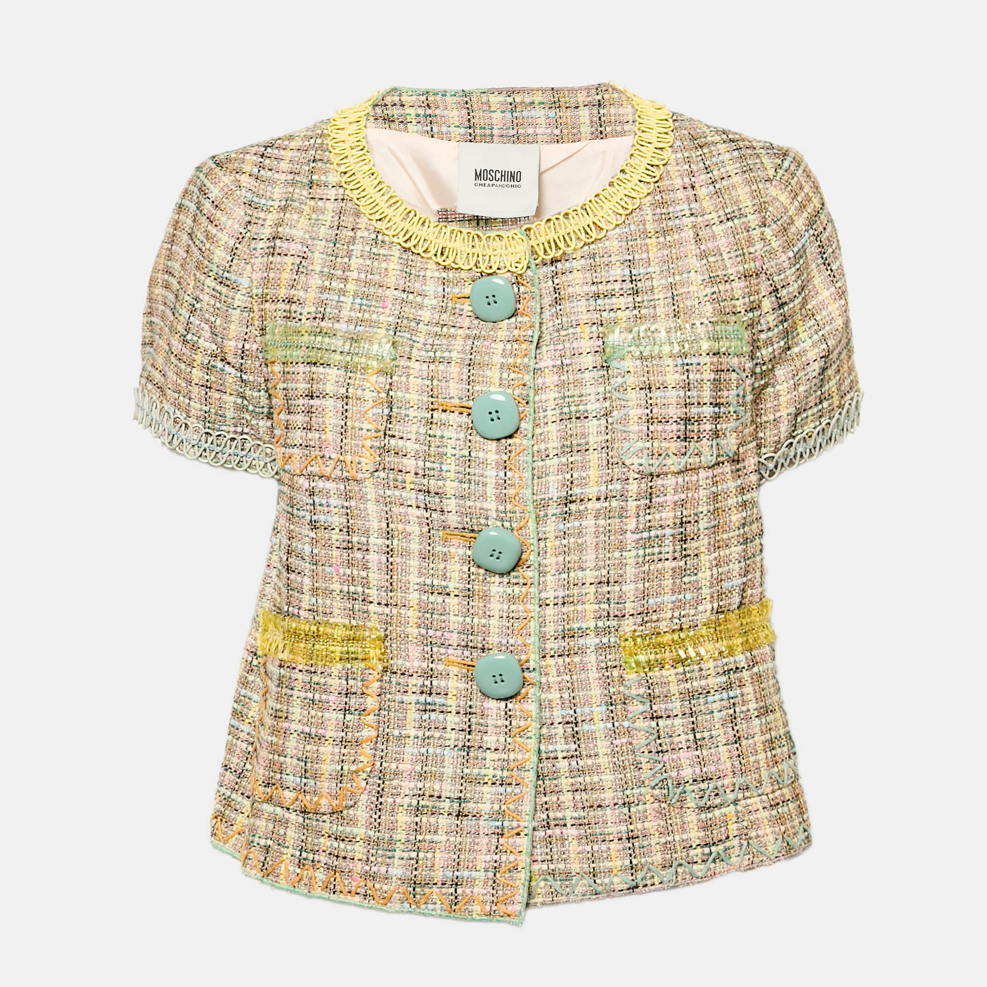 

Moschino Cheap and Chic Multicolor Tweed Short Sleeve Jacket L