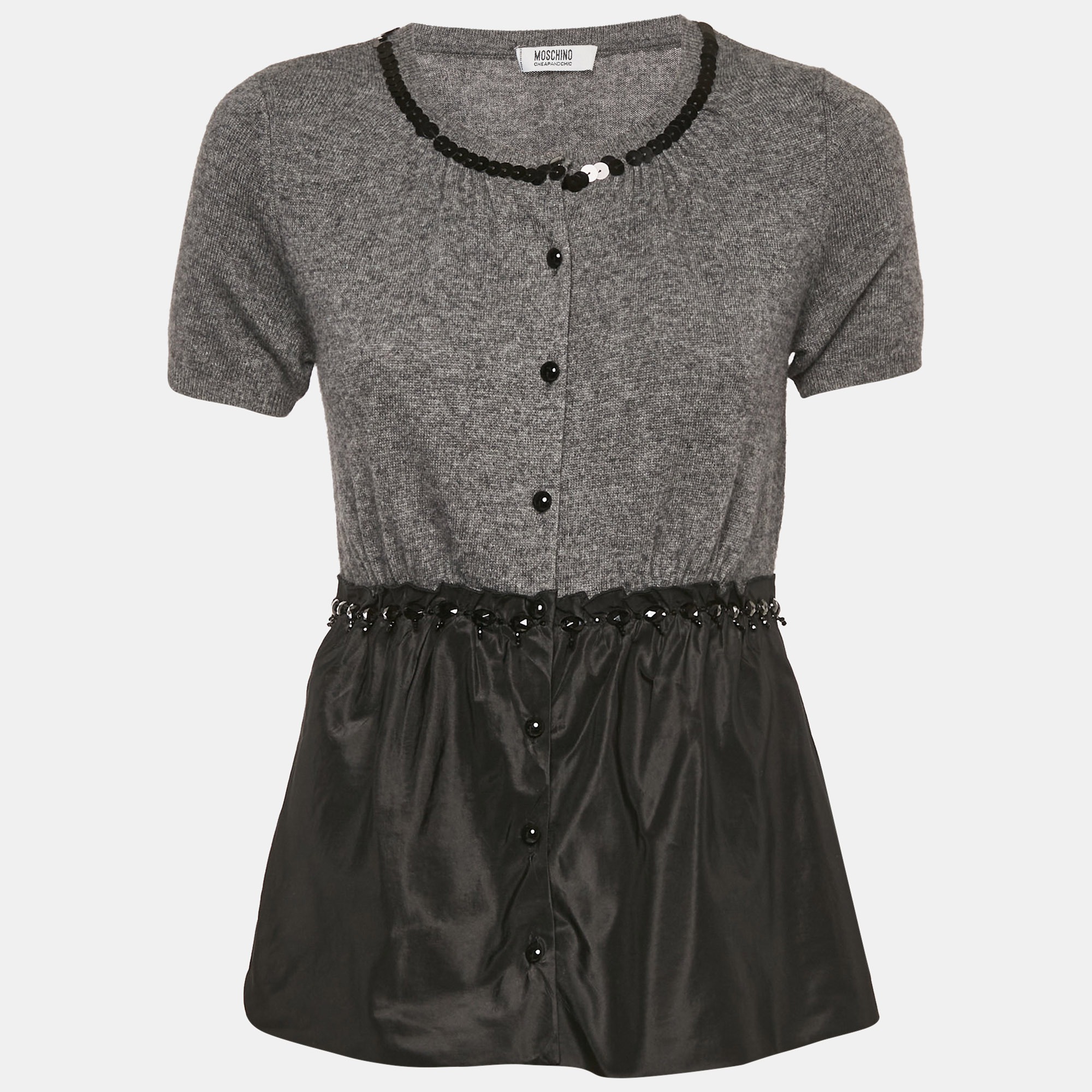 

Moschino Cheap and Chic Grey Embellished Wool and Crepe Flared Top M