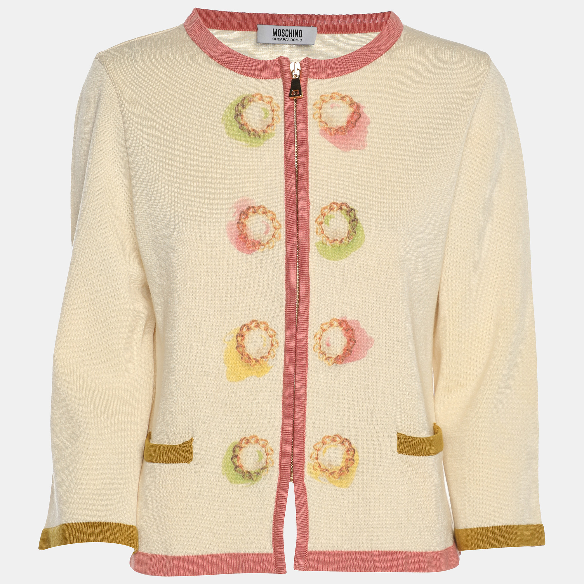 

Moschino Cheap and Chic Cream Wool Knit Zip Sweater M