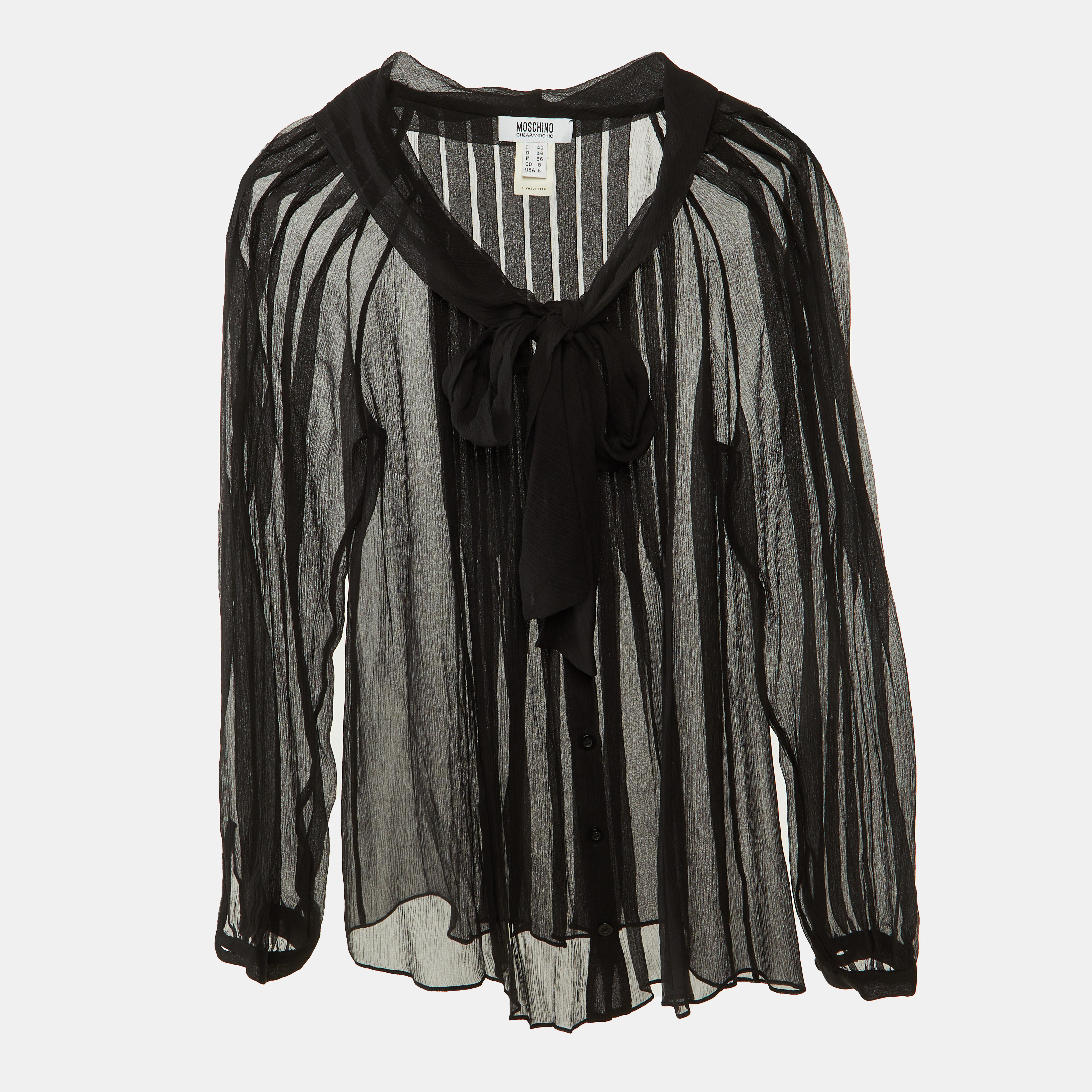 

Moschino Cheap and Chic Black Silk Button Front Sheer Top S