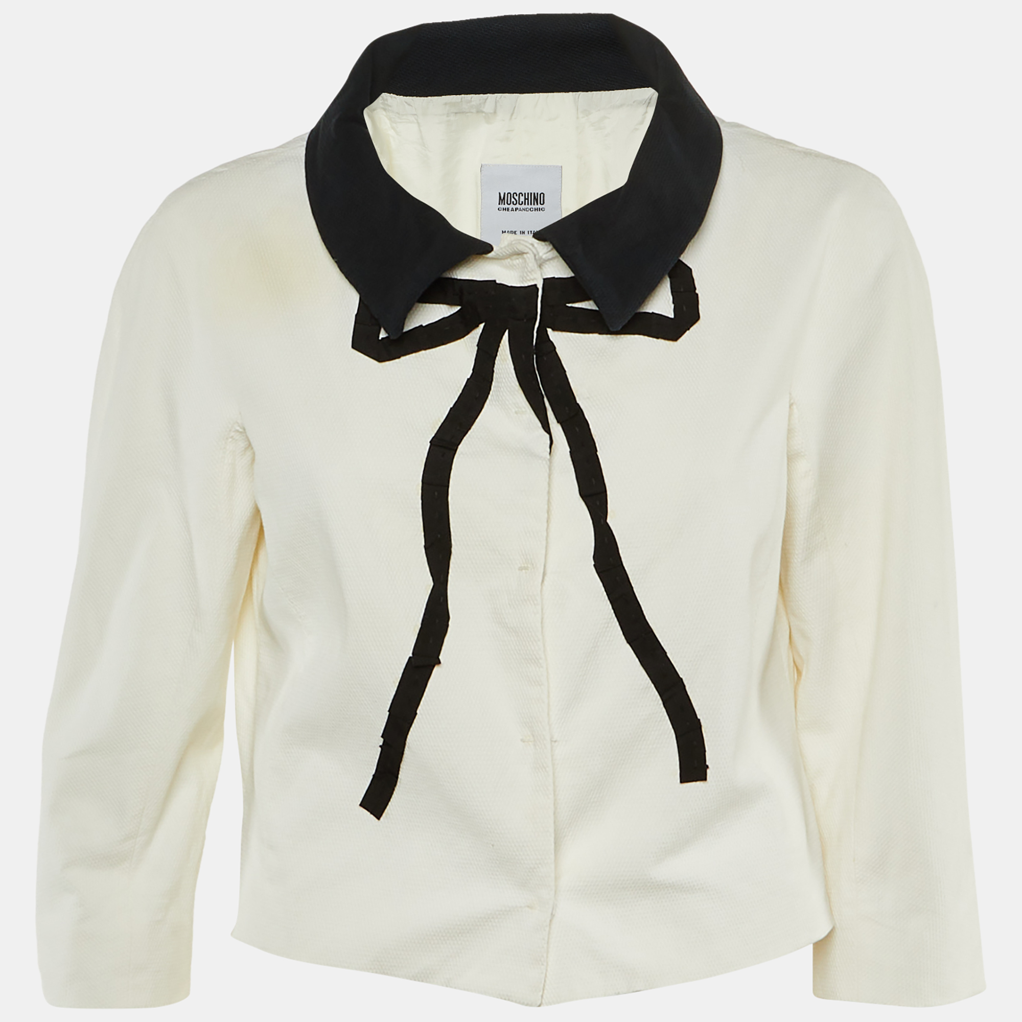 Pre-owned Moschino Cheap And Chic White /black Cotton Bow Detail Jacket L