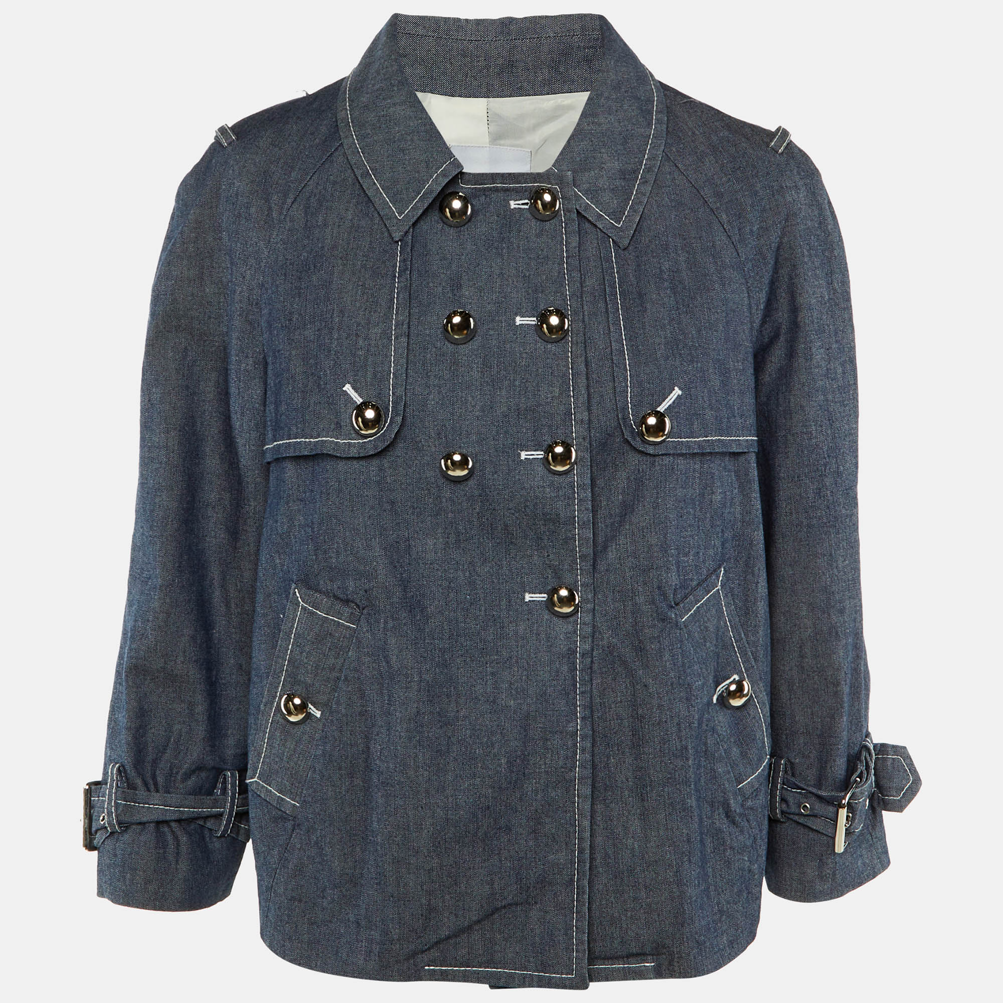 Pre-owned Moschino Cheap And Chic Blue Denim Double Breasted Jacket L