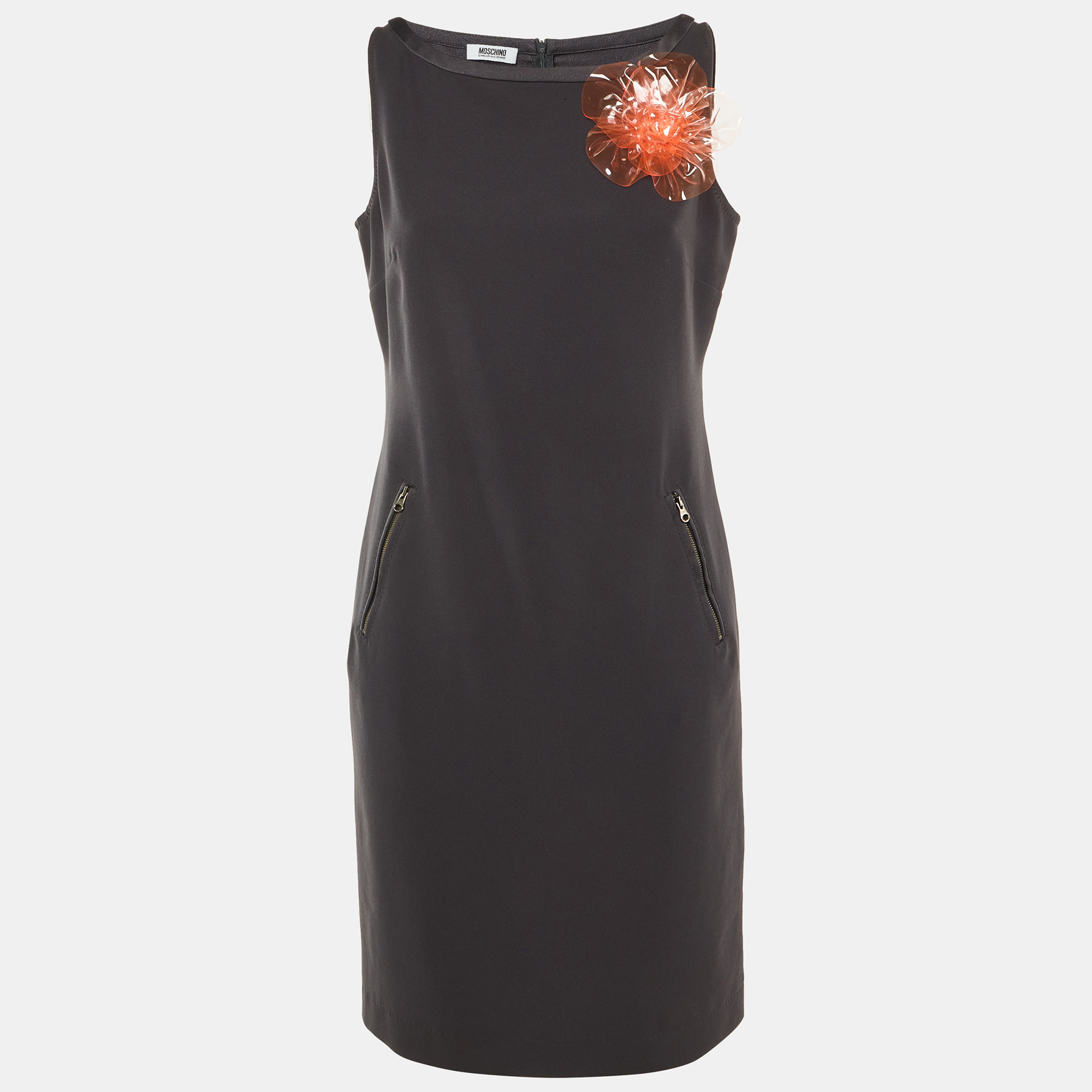 

Moschino Cheap and Chic Black Crepe Flower Brooch Detail Mini Dress M