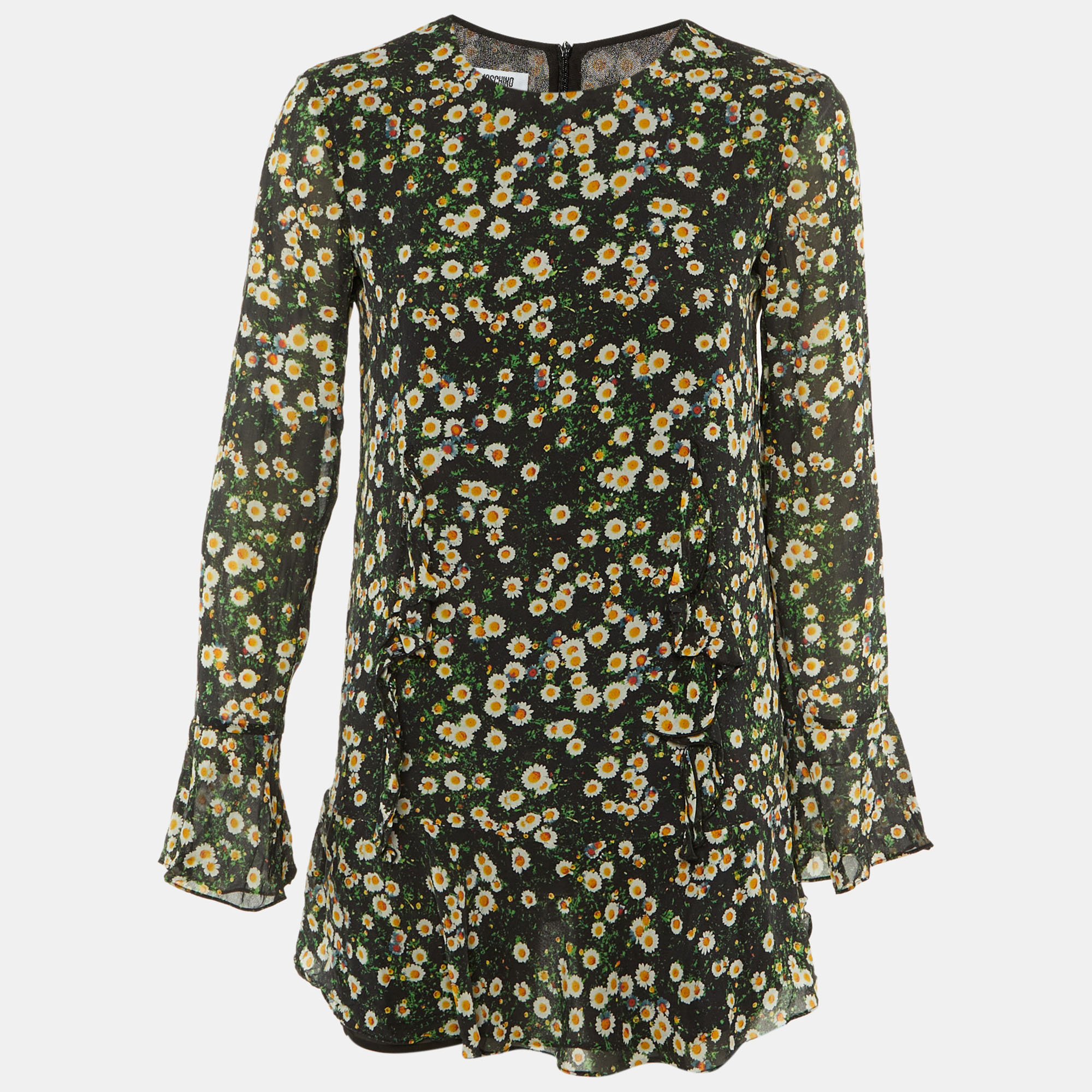 

Moschino Cheap and Chic Black Floral Print Crepe Flounced Hem Dress M