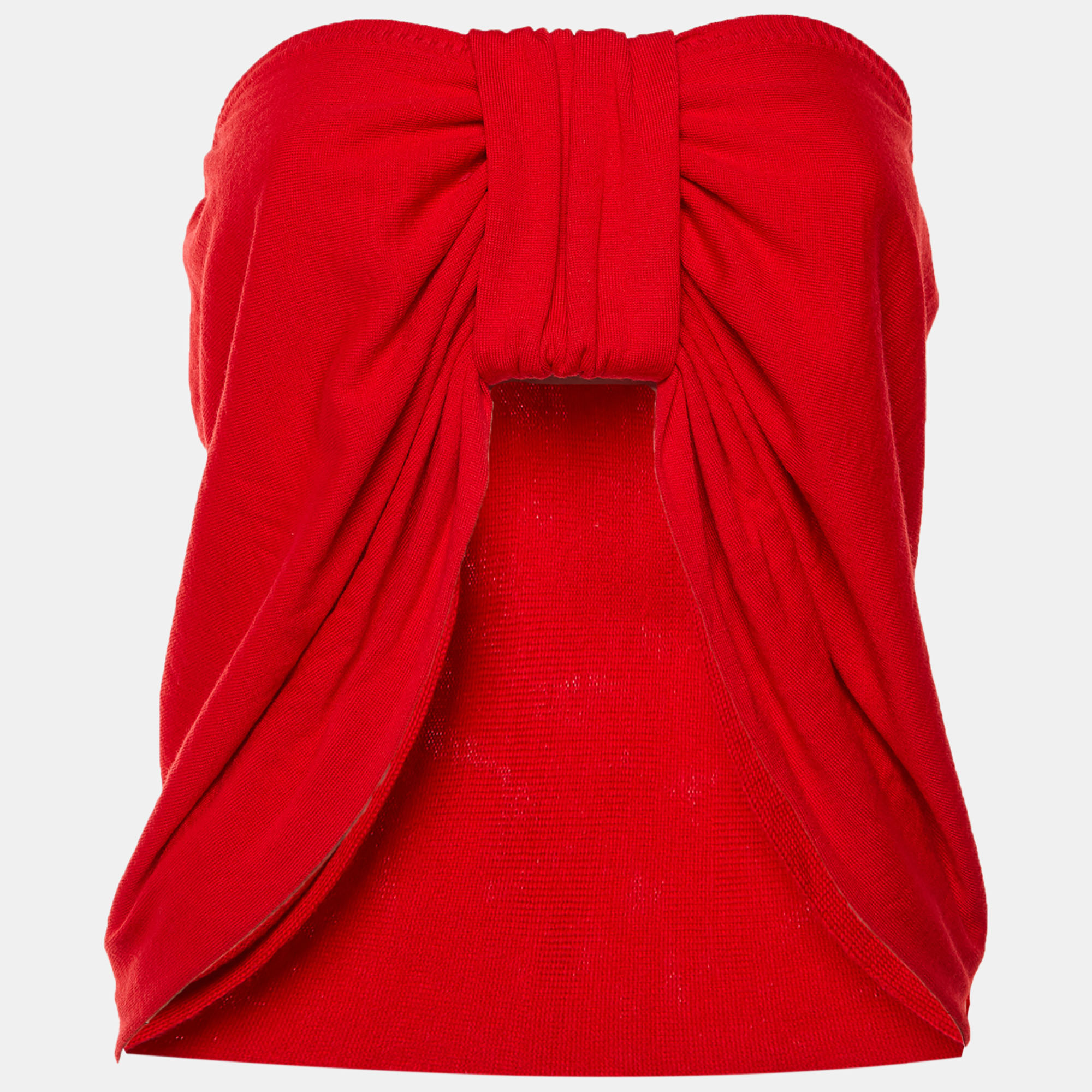 Click to view more detailed imagery on our partner's website Pre-owned Moschino Cheap And Chic Red Bow Wool Knit Strapless Top M