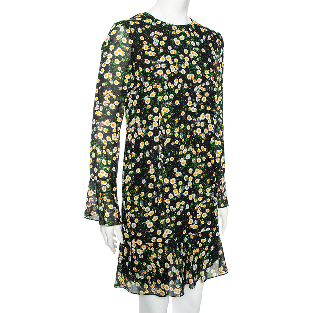 

Moschino Cheap and Chic Black Floral Printed Silk Ruffle Detail Shift Dress