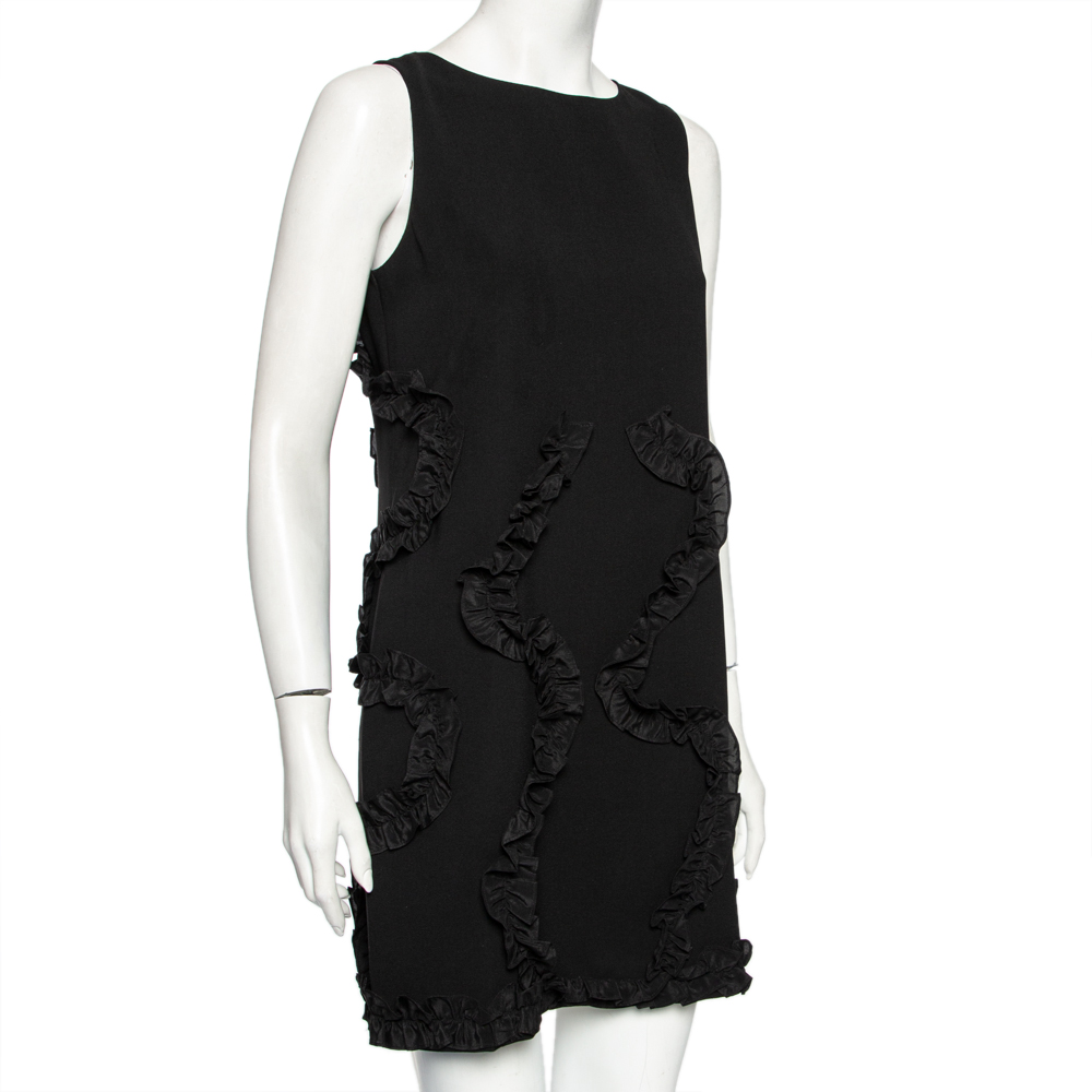 

Moschino Cheap and Chic Black Crepe Ruffled Trim Detailed Short Dress