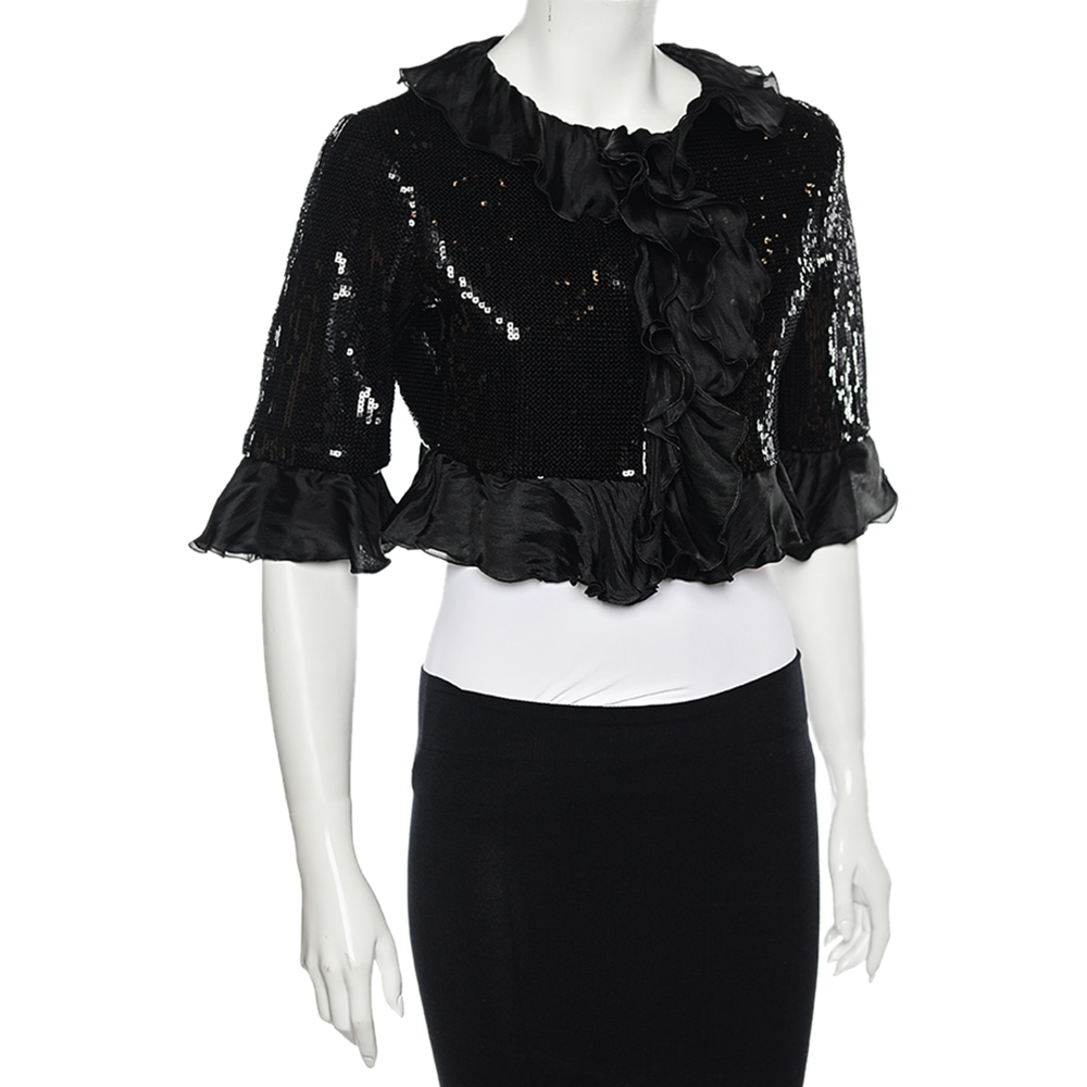 

Moschino Cheap and Chic Black Sequin Embellished & Silk Trimmed Bolero