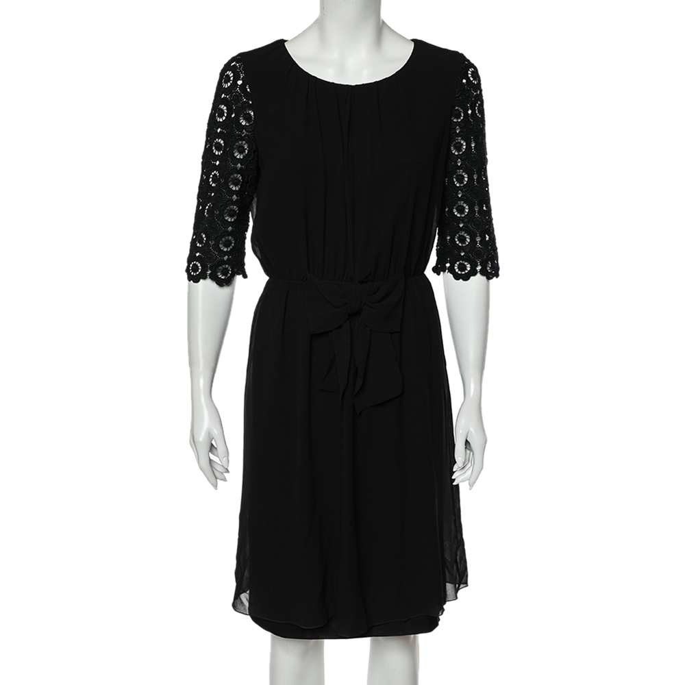 

Moschino Cheap and Chic Black Silk & Lace Sleeve Midi Dress
