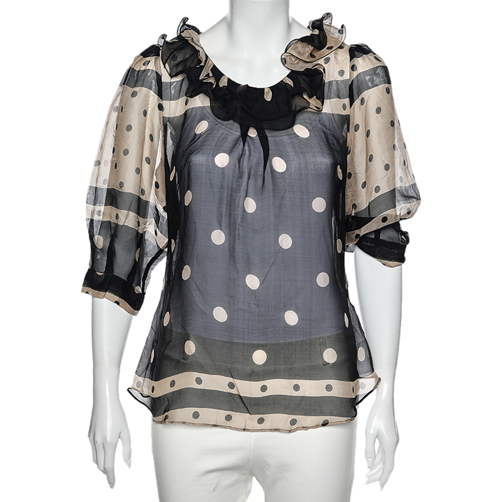 

Moschino Cheap and Chic Black & Cream Polka Doted Silk Blouse
