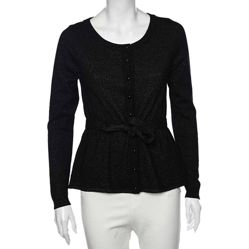 

Moschino Cheap and Chic Black Lurex Knit Button Front Cardigan