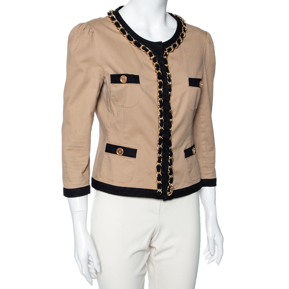 

Moschino Cheap and Chic Beige Cotton Chain Trimmed Long Sleeve Jacket