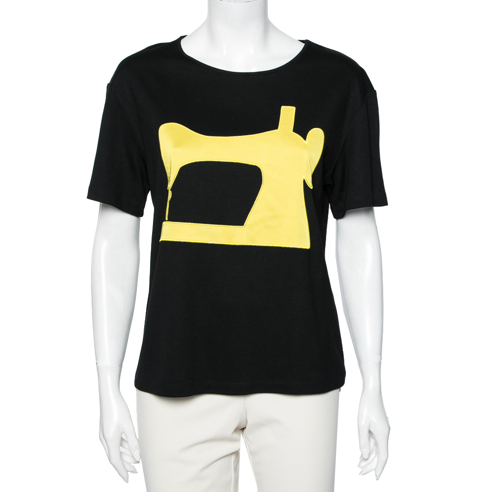 

Moschino Cheap and Chic Black Jersey Sewing Machine Appliqued T-Shirt