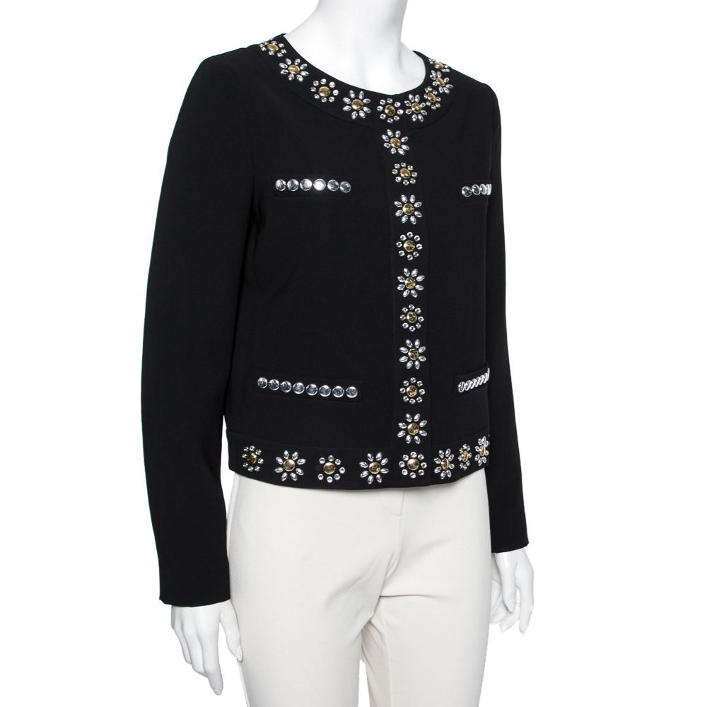 

Moschino Cheap and Chic Black Crepe Studded Detail Cropped Jacket