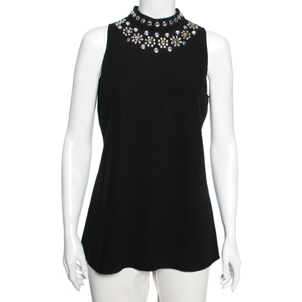 

Moschino Cheap and Chic Black Crepe Studded Detail Sleeveless Top