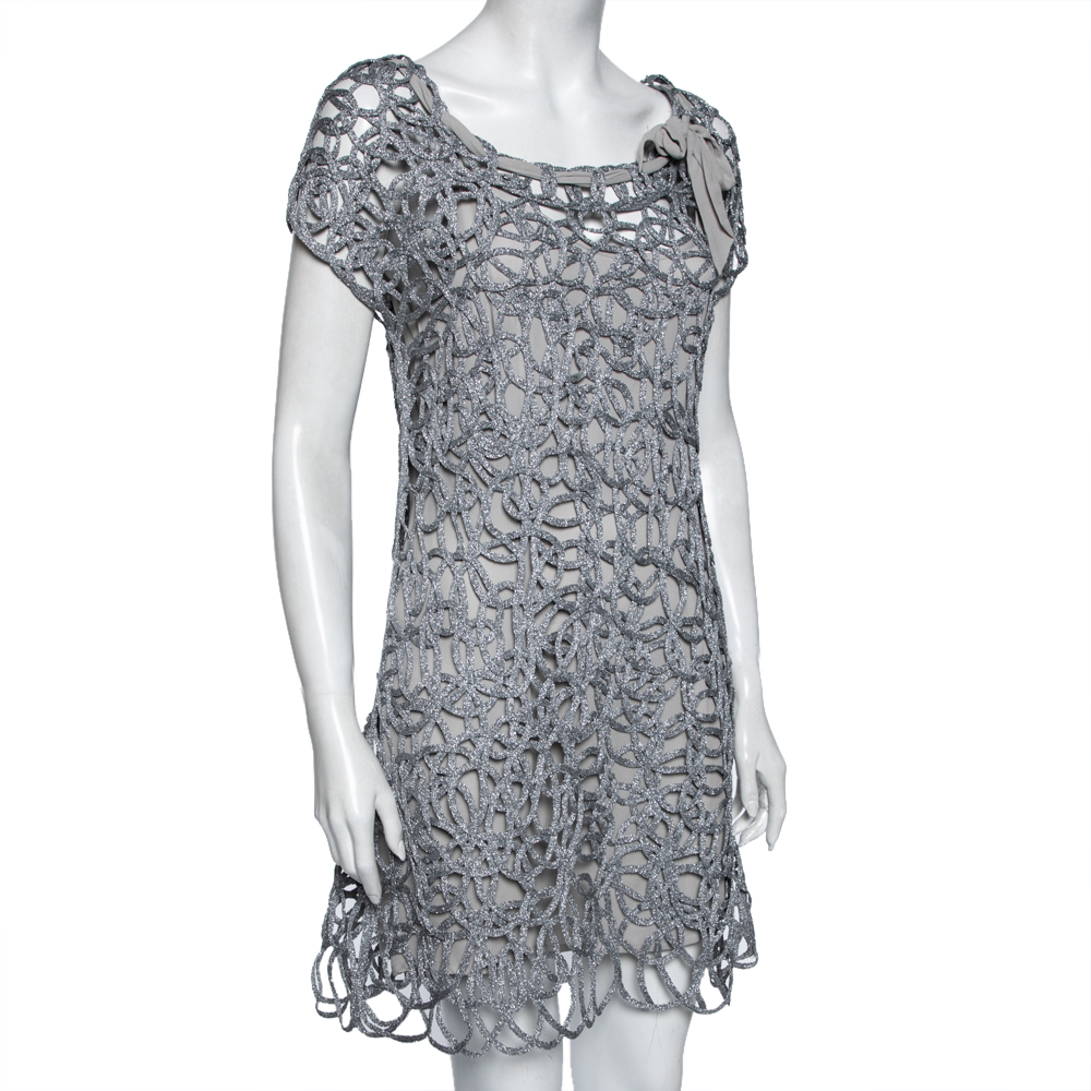 

Moschino Cheap and Chic Silver Metallic Patterned Knit Dress