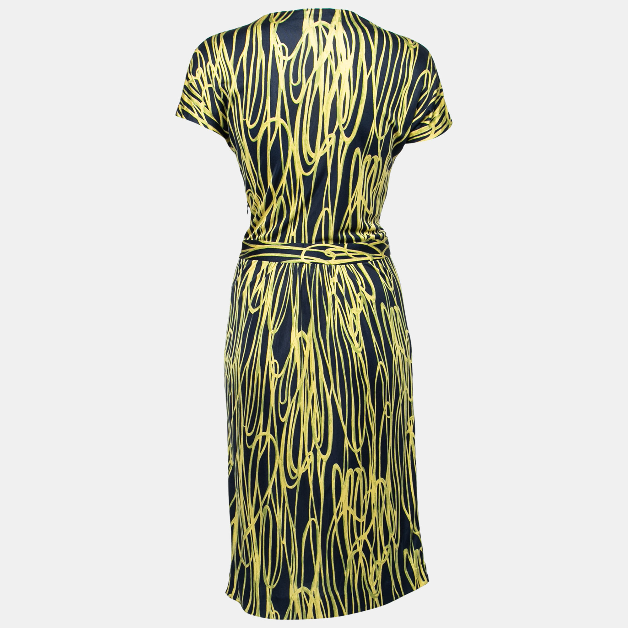 

Moschino Cheap and Chic Navy Blue & Yellow Printed Silk Jersey Dress