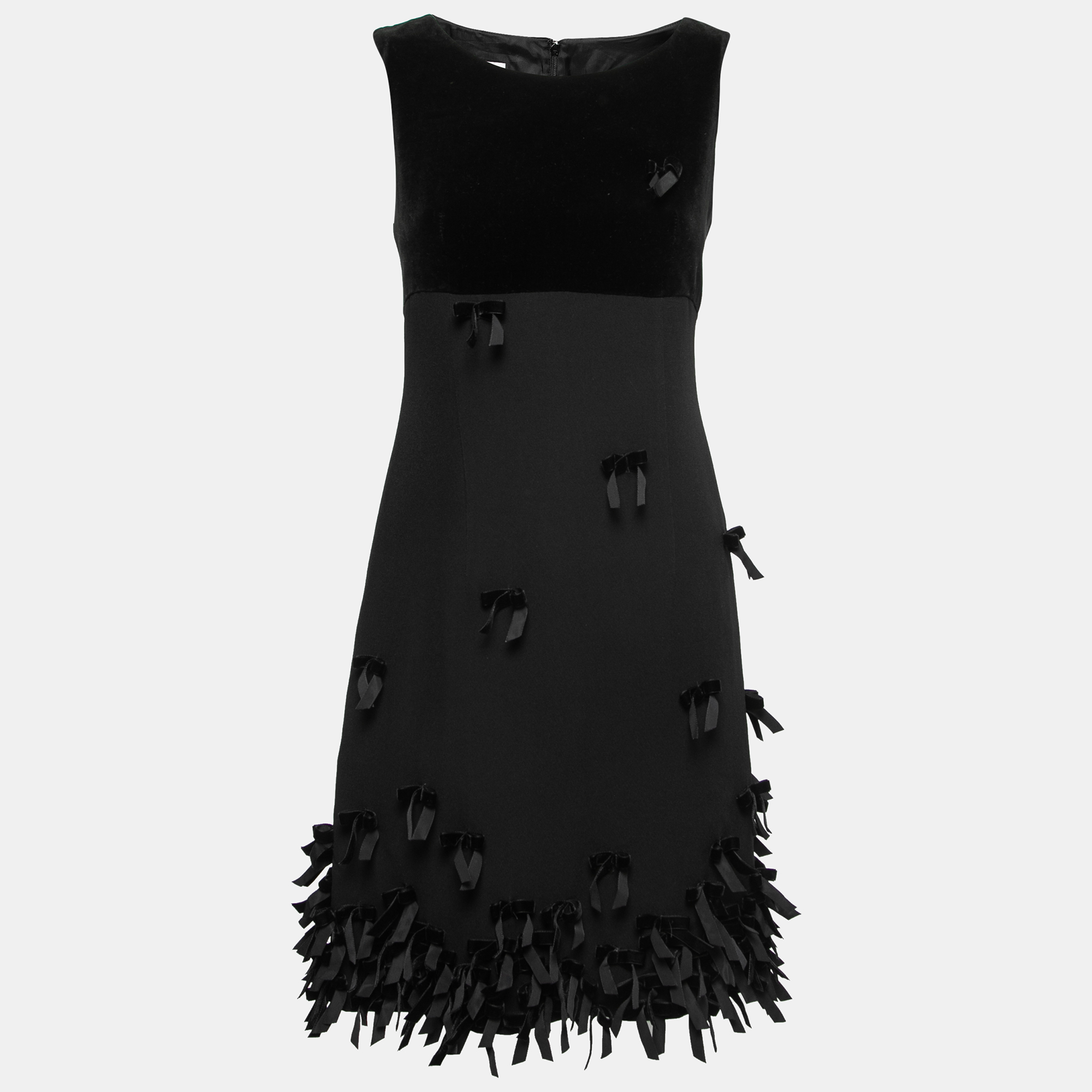 Pre-owned Vintage Black Velvet Contrast Bow-embellished Dress S