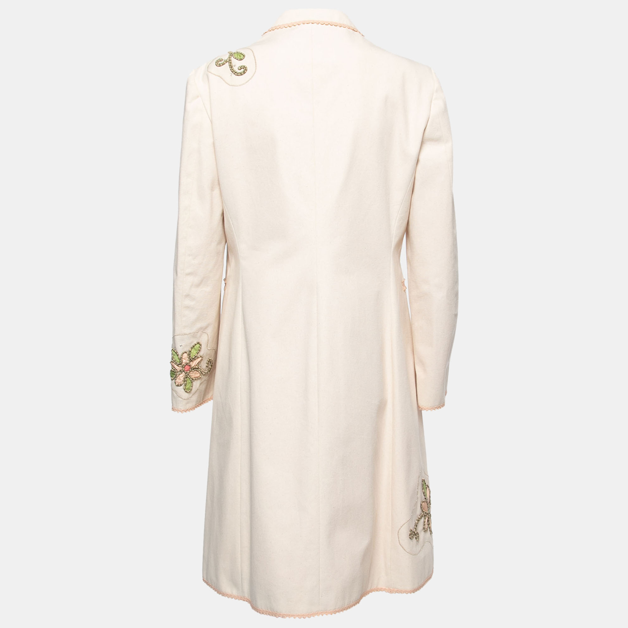 

Moschino Cheap and Chic Cream Canvas Floral Embroidered Coat
