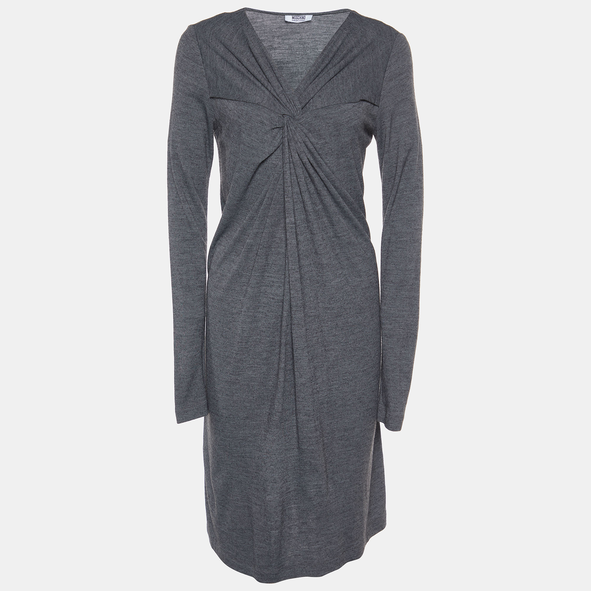 Pre-owned Moschino Cheap And Chic Grey Wool Knot Detail Shift Dress M
