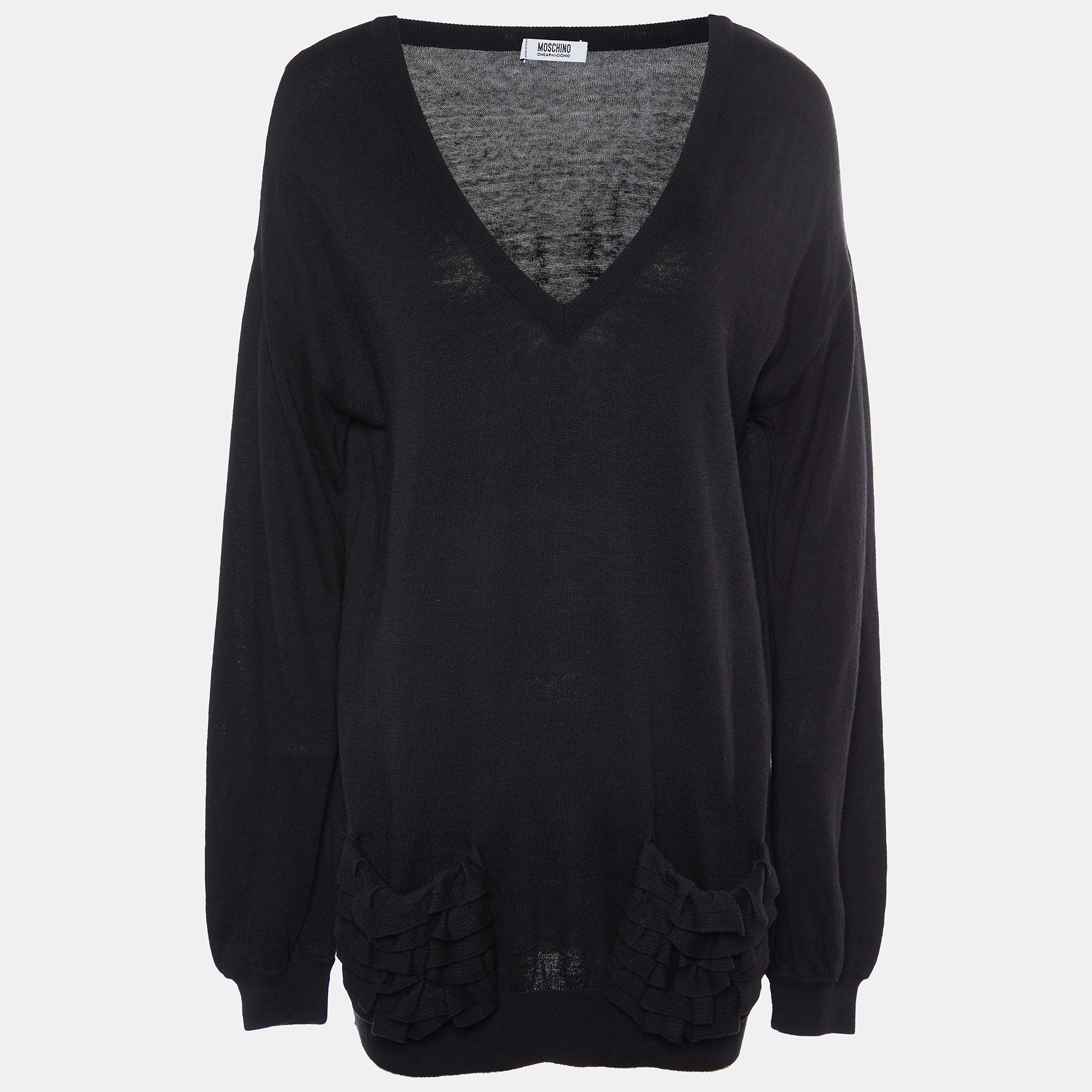 

Moschino Cheap and Chic Black Knit Ruffle Pocket Sweater L