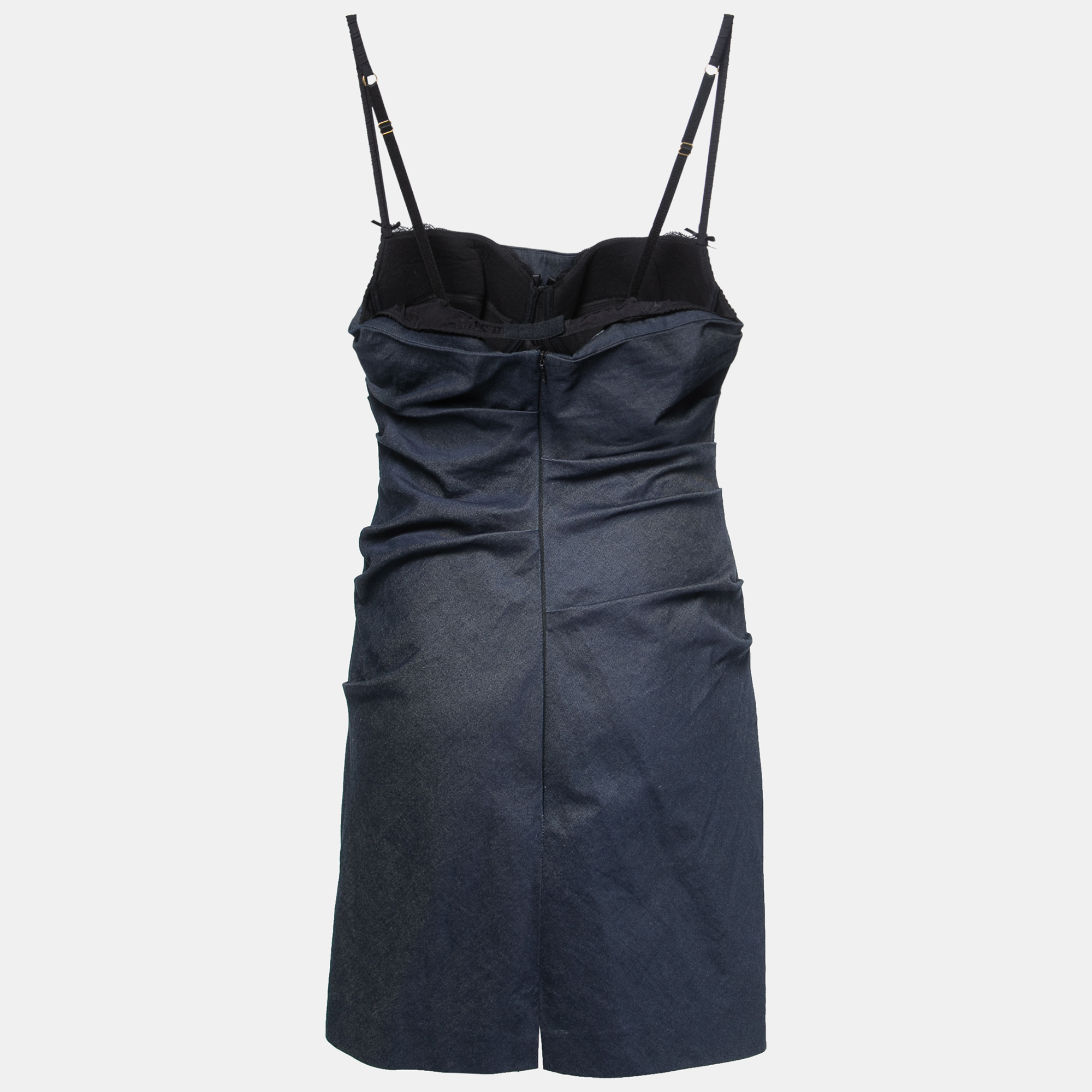 

Moschino Cheap and Chic Denim Strappy Ruched Fitted Short Dress, Blue