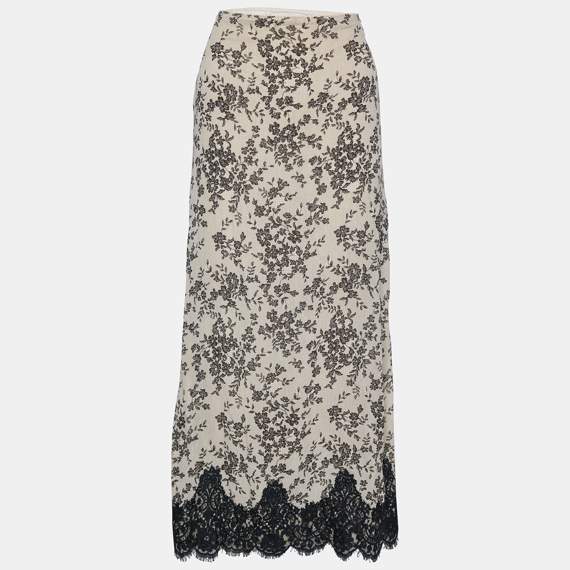 

Moschino Cheap and Chic Beige Floral Printed Crinkled Crepe Midi Skirt