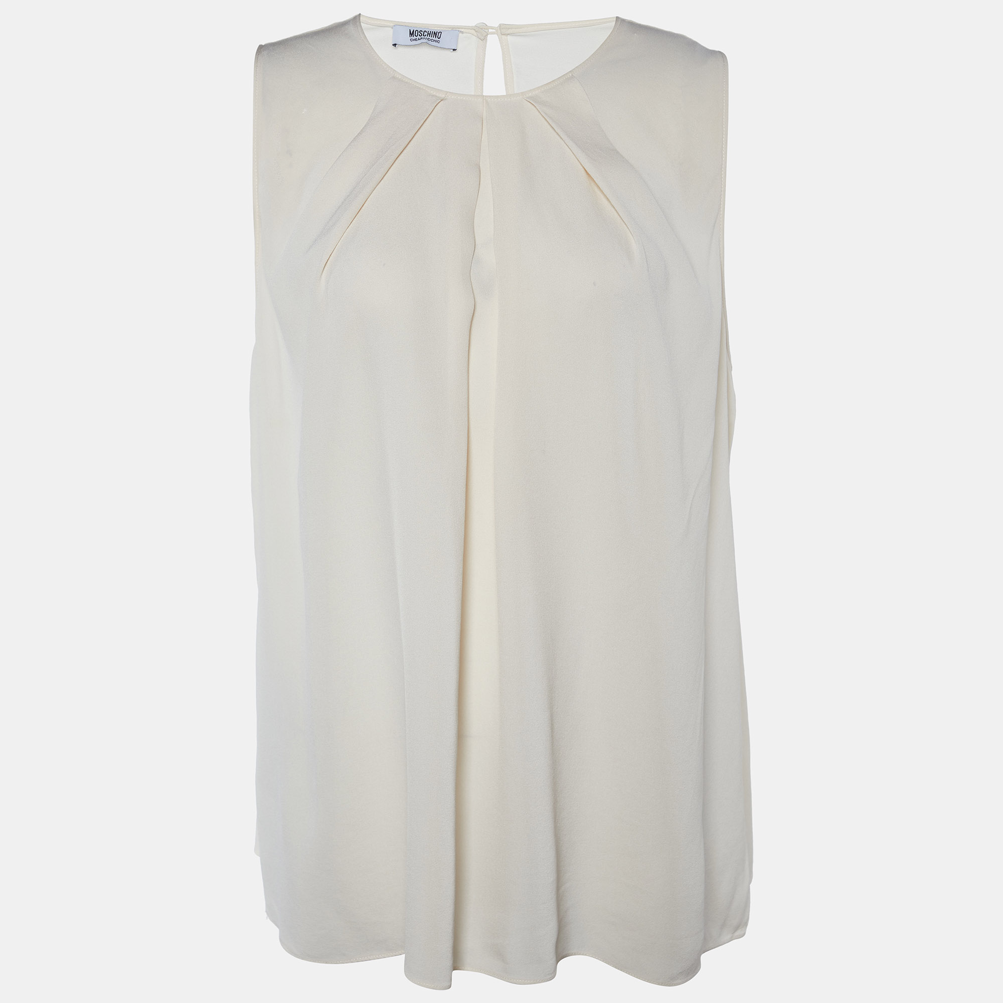 Pre-owned Moschino Cheap And Chic Cream Silk Pleated Sleeveless Top M