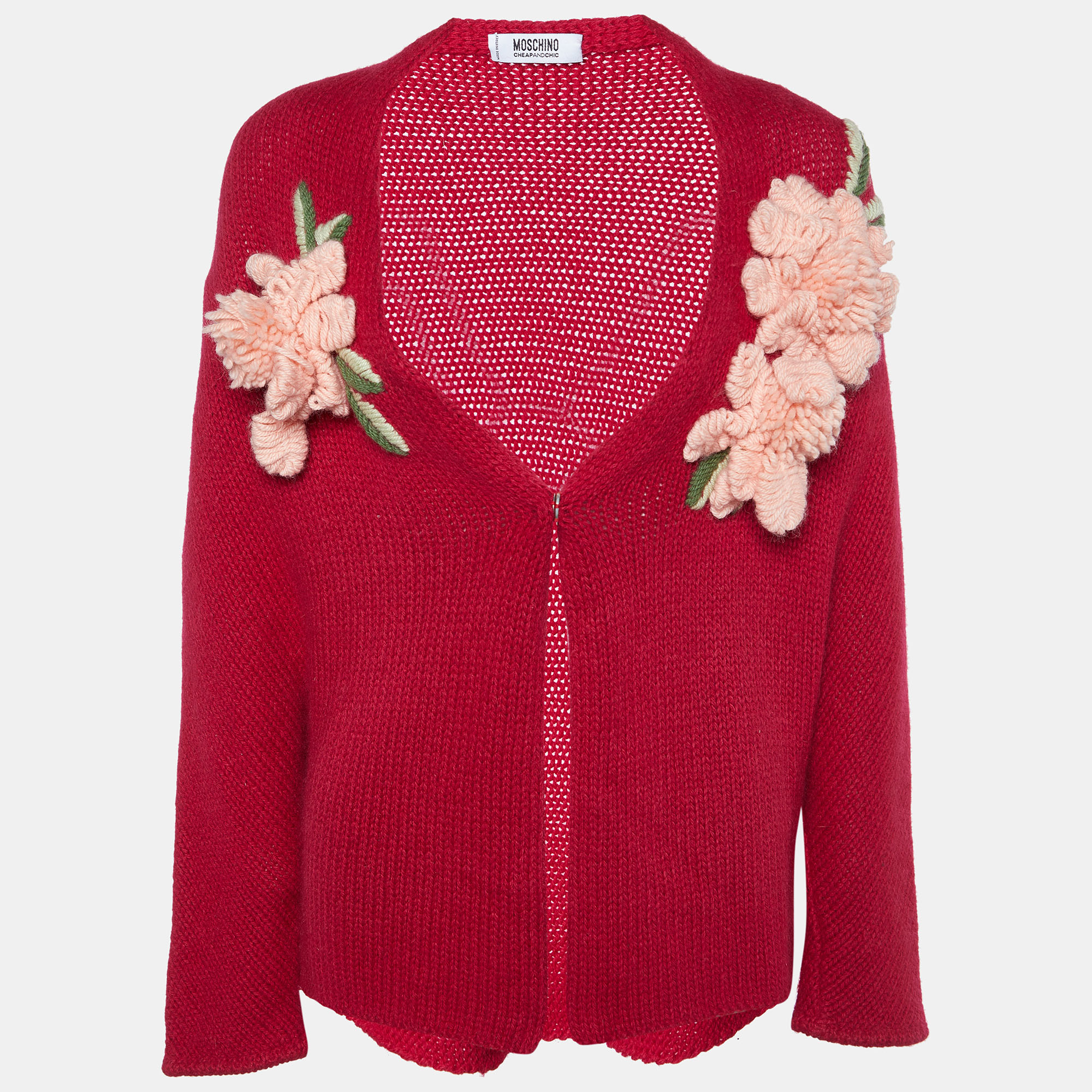 

Moschino Cheap and Chic Red Wool Applique Detail Cardigan