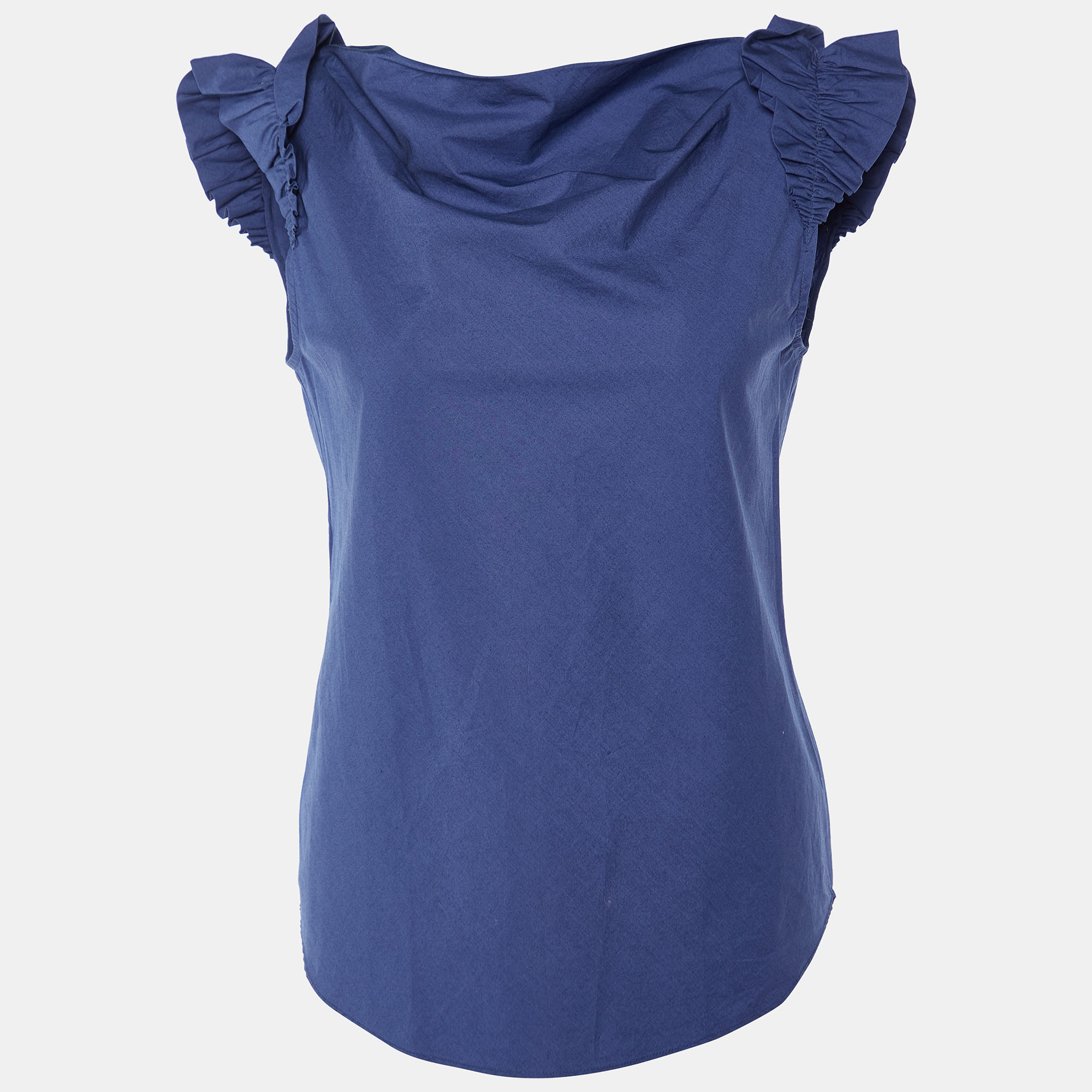 

Moschino Cheap and Chic Navy Blue Cotton Ruffle Sleeve Detail Top