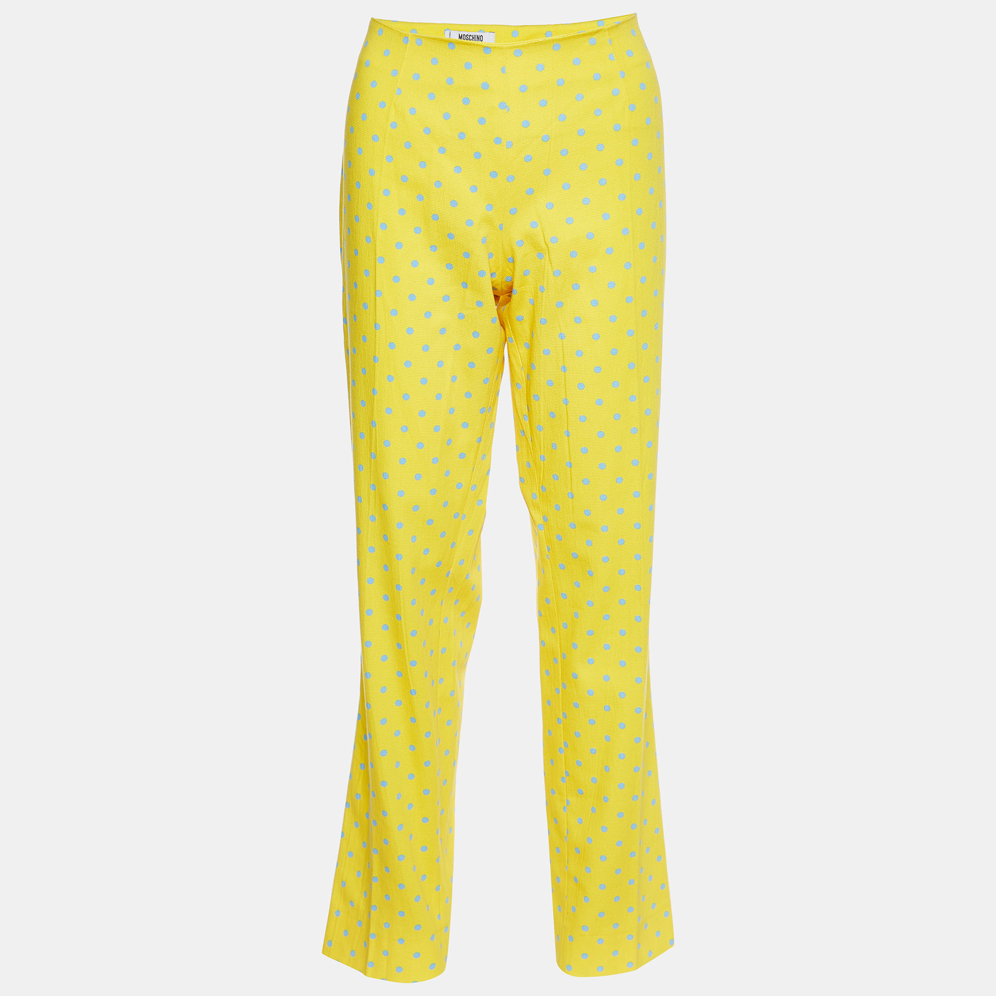 Pre-owned Moschino Cheap And Chic Yellow Polka Dot Printed Trousers L