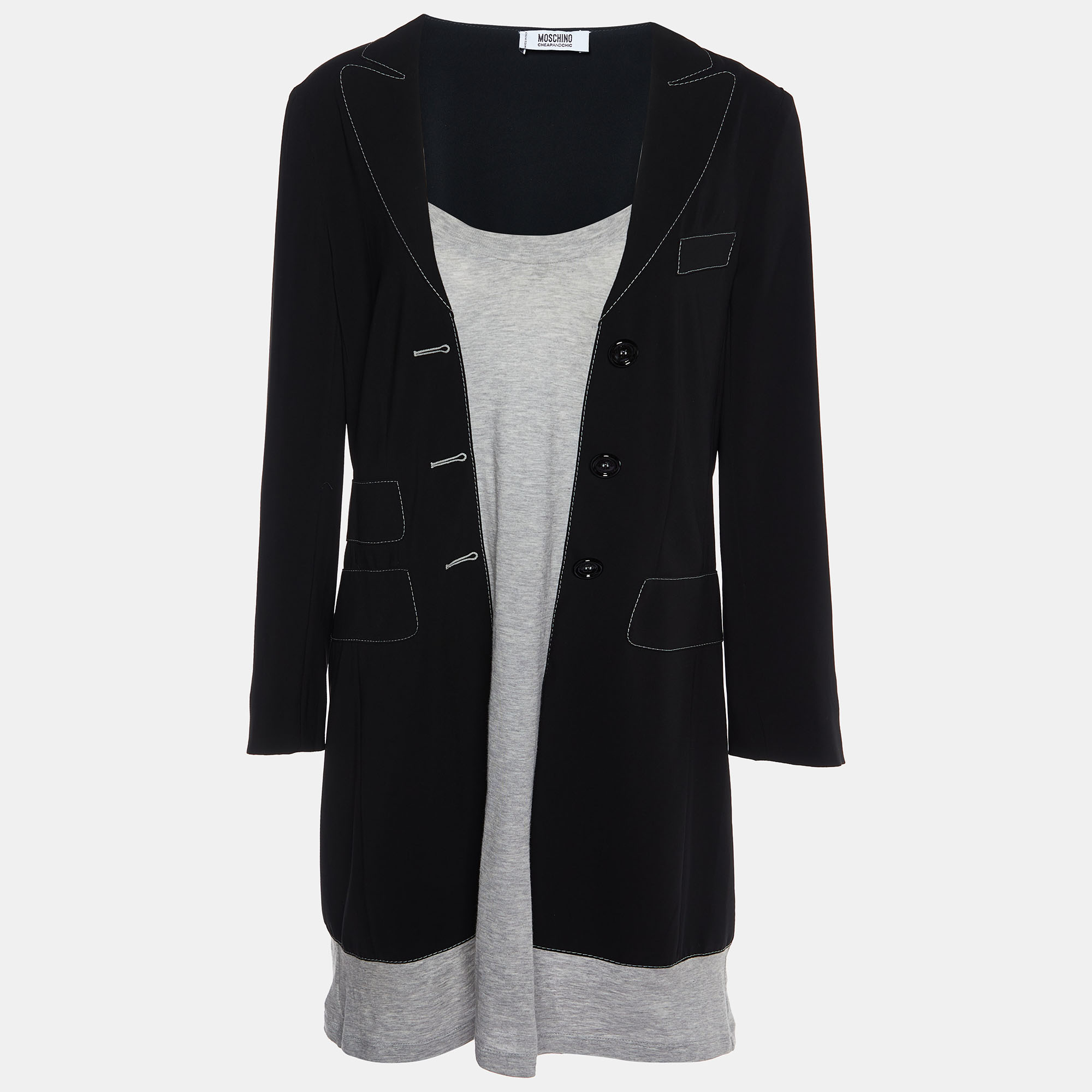 

Moschino Cheap and Chic Black Crepe & Cotton Knit Blazer Style Mini Dress