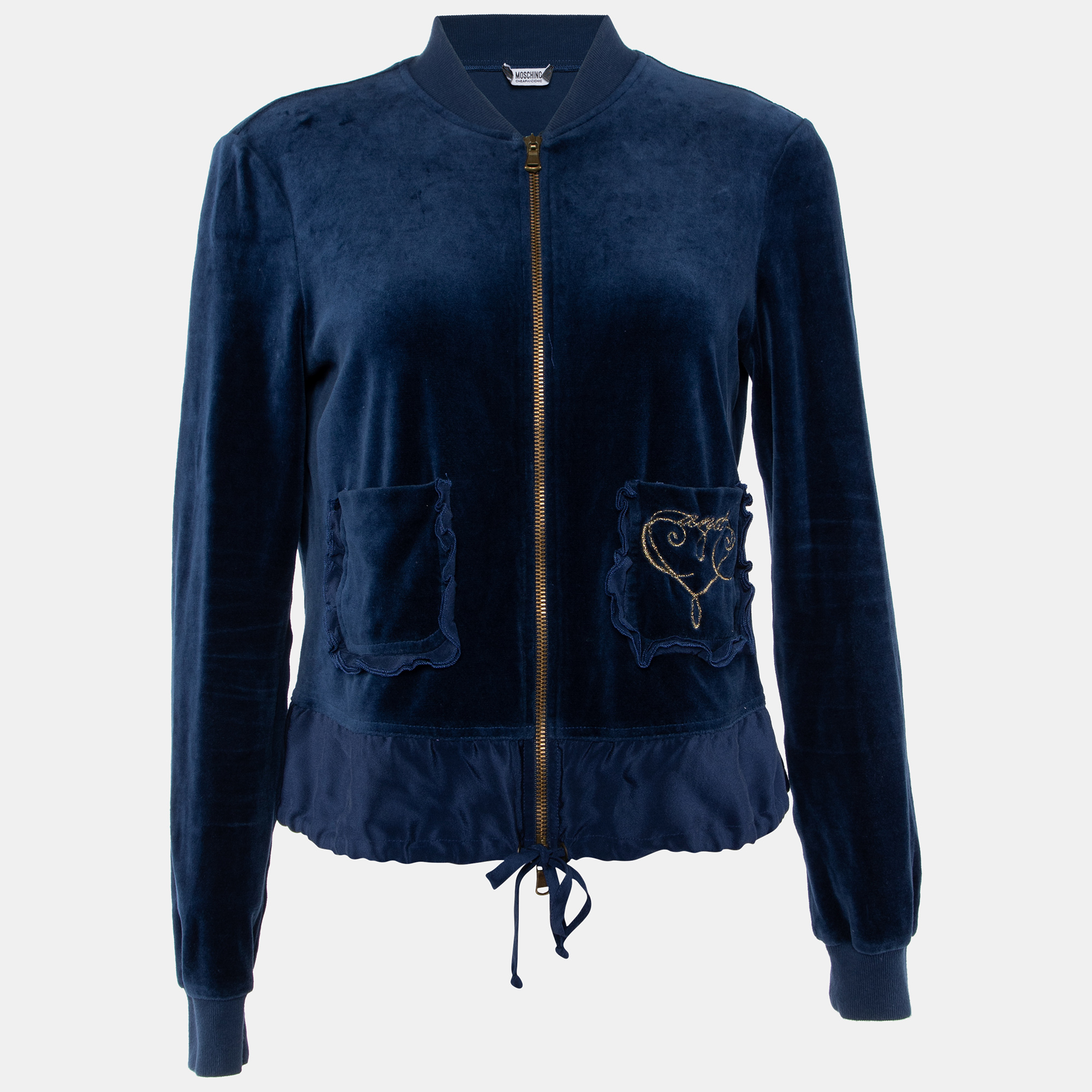 

Moschino Cheap and Chic Navy Blue Velvet Zip Front Jacket