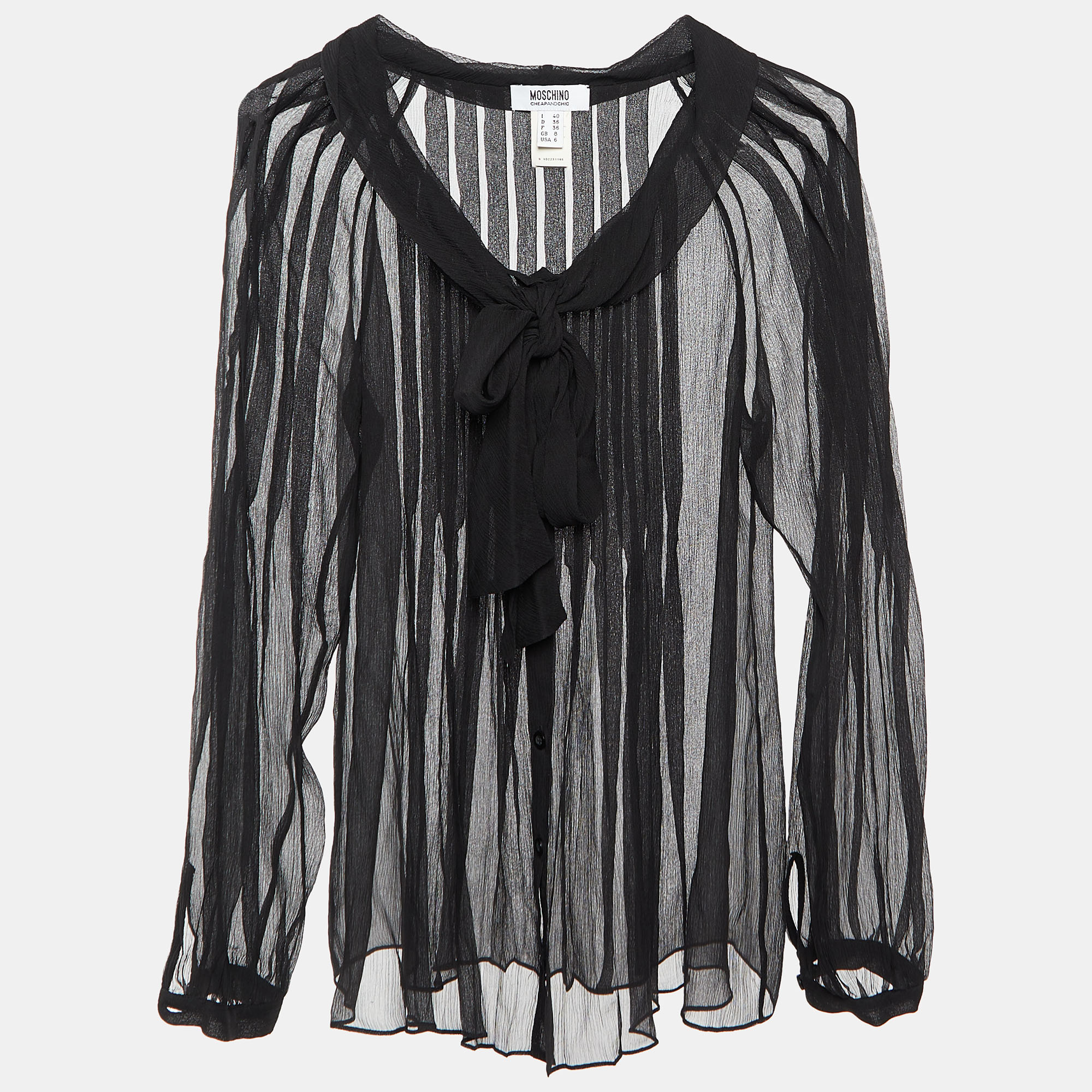 Pre-owned Moschino Cheap And Chic Black Crepe Pleated Sheer Blouse S