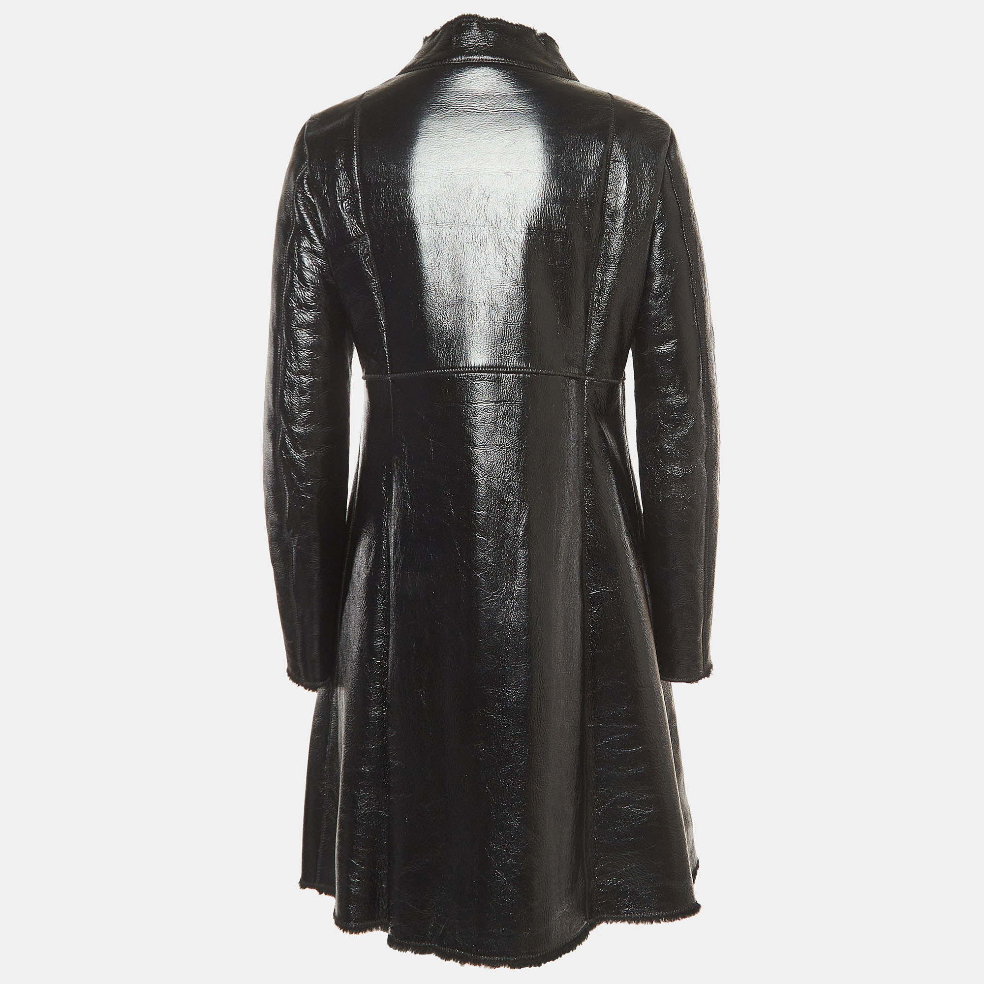 

Moschino Cheap and Chic Black Sheepskin Leather Double Breasted Mid-length Coat
