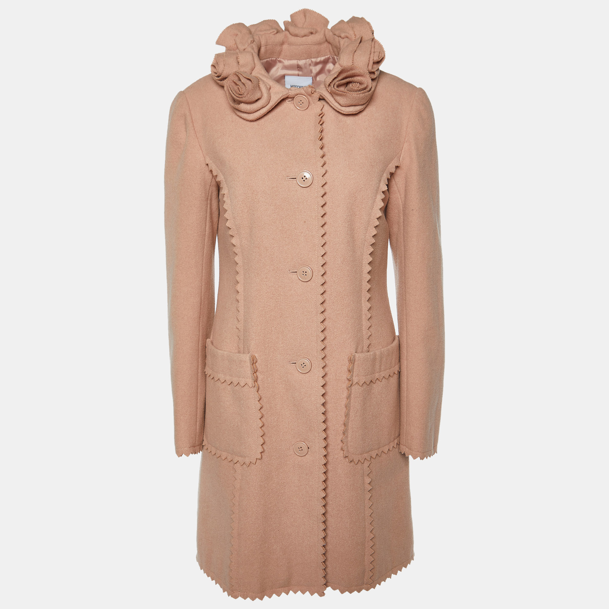 Pre-owned Moschino Cheap And Chic Pink Wool Rose Collar Detail Coat M