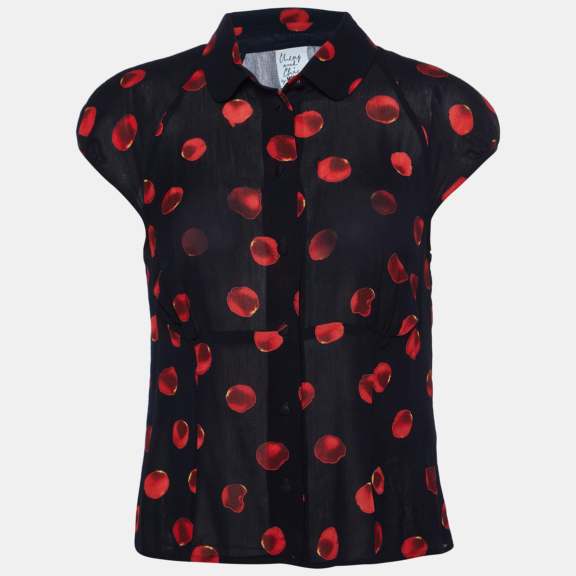 

Moschino Cheap and Chic Black Printed Crepe Button Front Top L