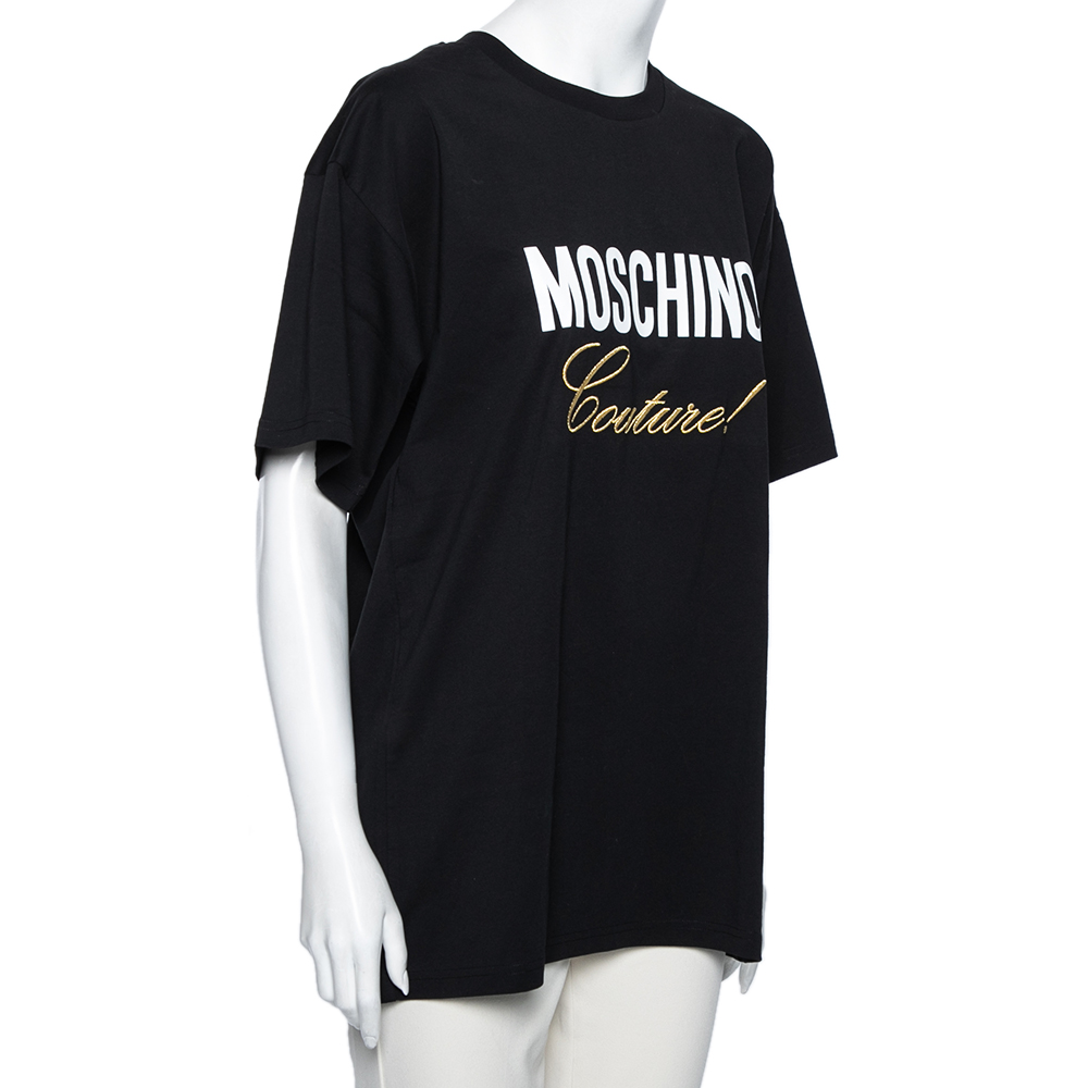 

Moschino Couture Black Cotton Logo Embroidered Oversized T-Shirt