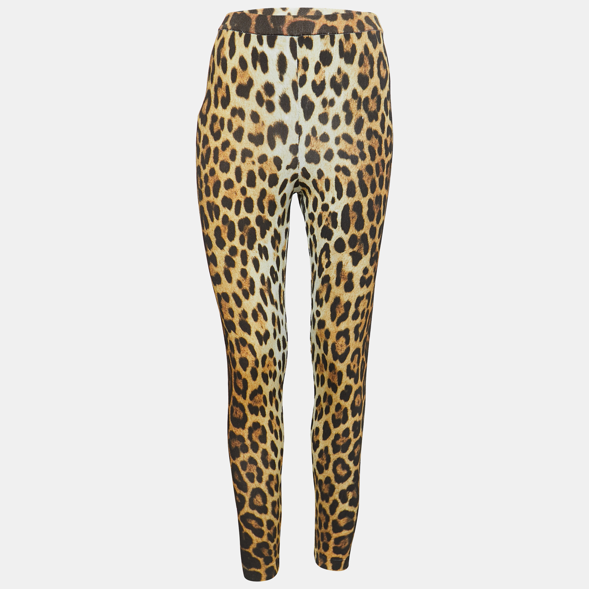 Pre-owned Moschino Couture Yellow Animal Print Knit Leggings M