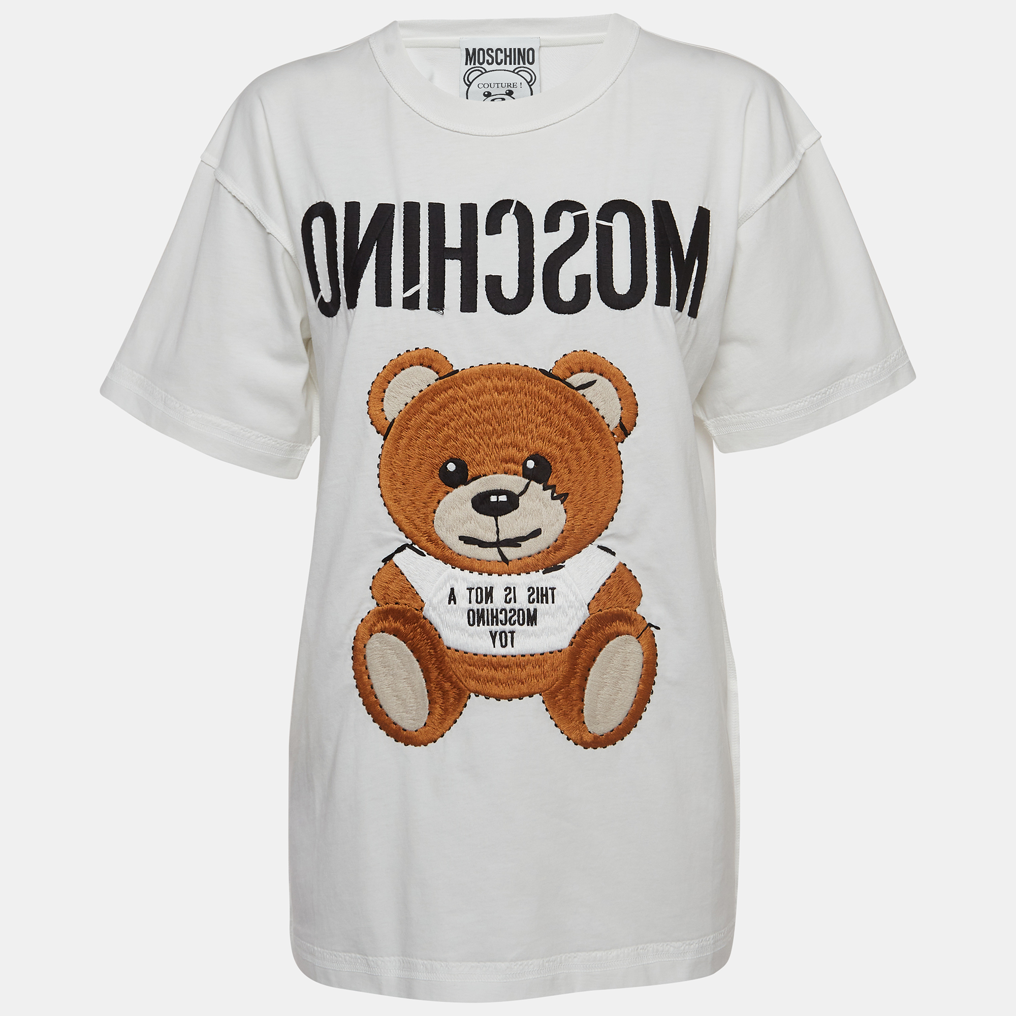 

Moschino Couture White Embroidered Teddy Bear Cotton T-Shirt XS