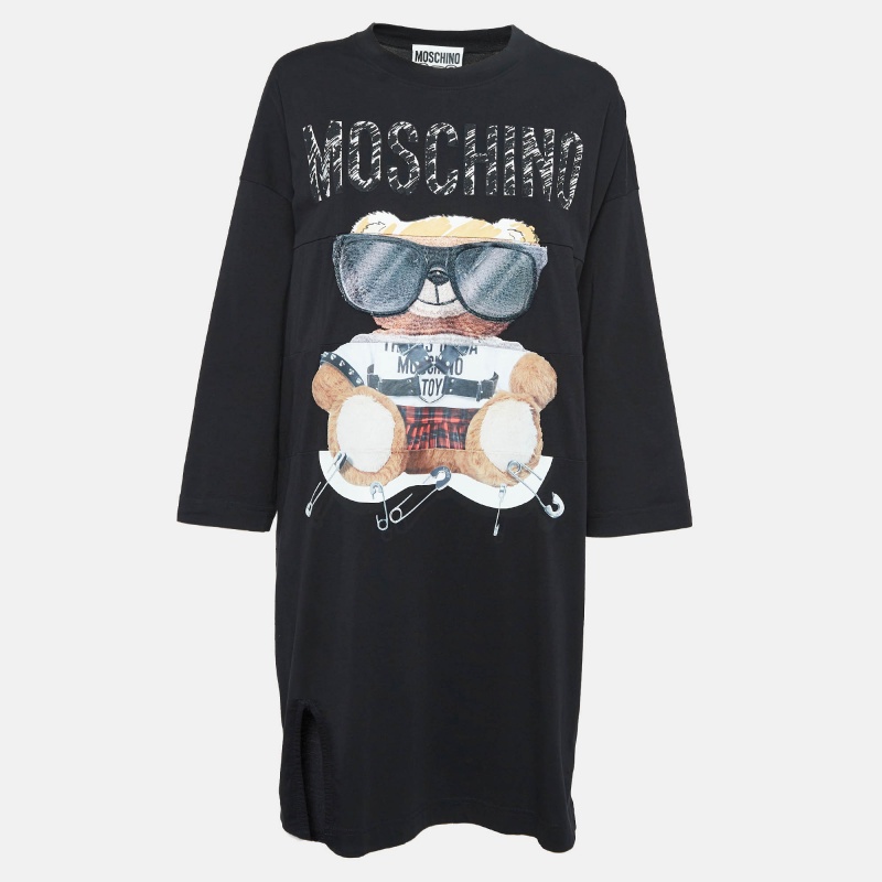 

Moschino Couture Black Teddy Embroidered Cotton Oversized T-Shirt Dress S