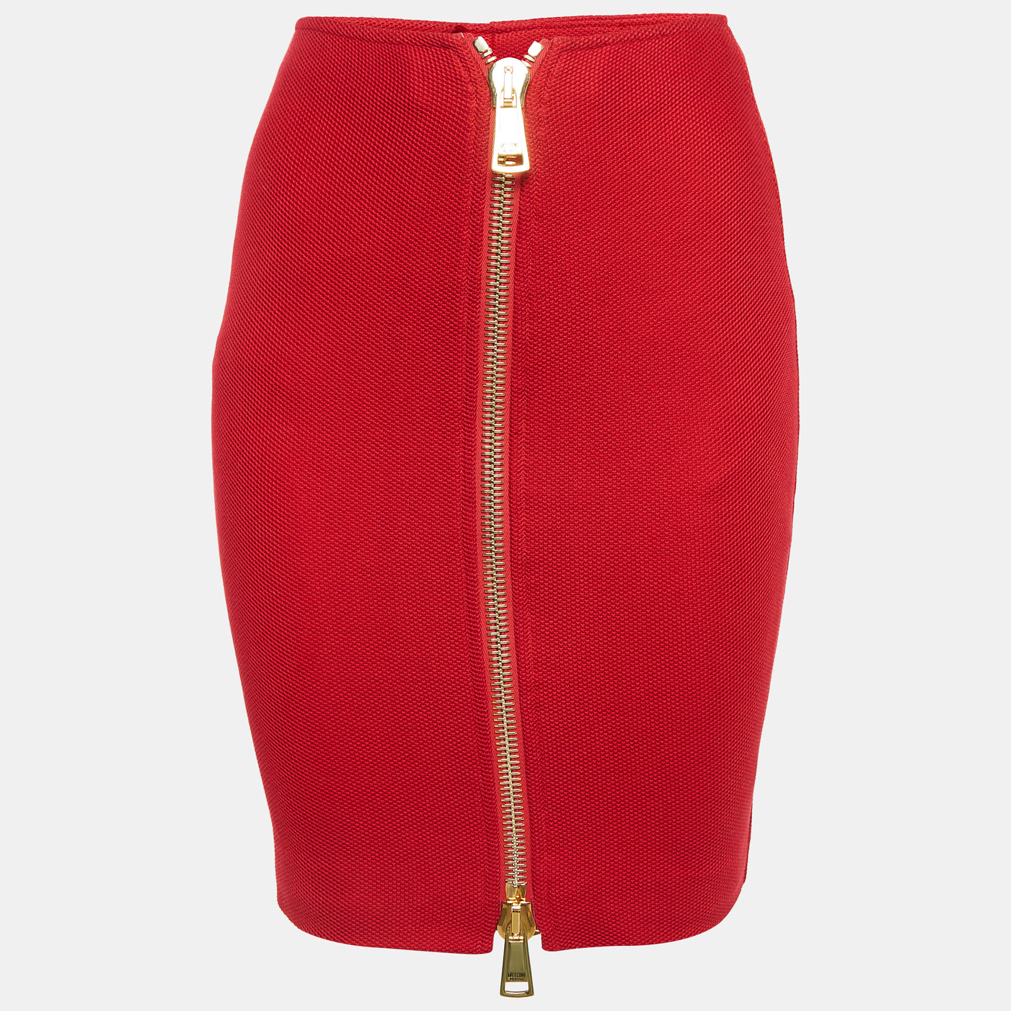 Pre-owned Moschino Couture Red Cotton Pique Zipped Knee-length Skirt M