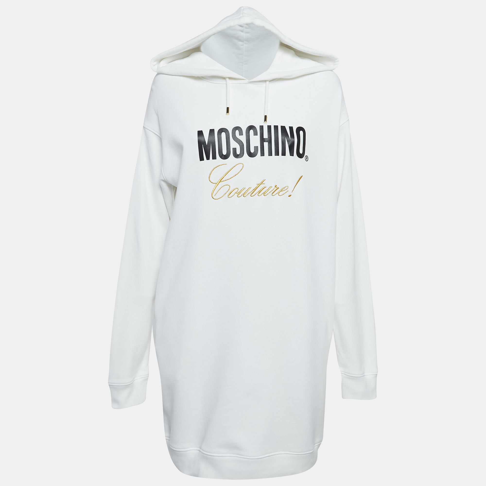 

Moschino Couture White Logo Print Cotton Hoodie Dress M