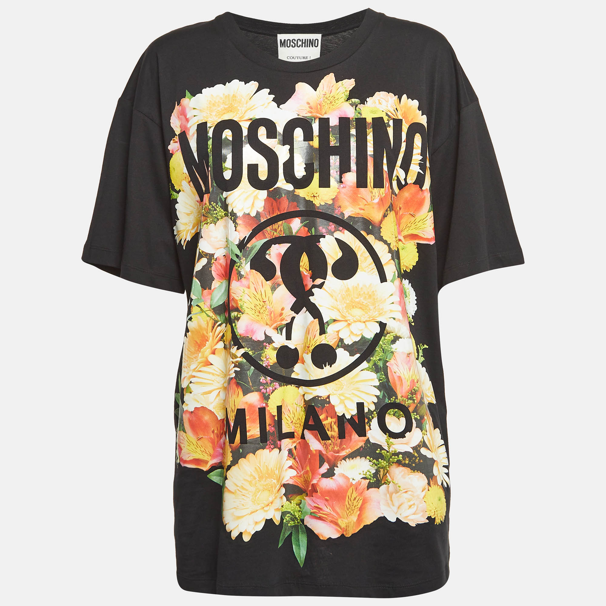 

Moschino Couture Black Floral Logo Print Oversized T-Shirt L