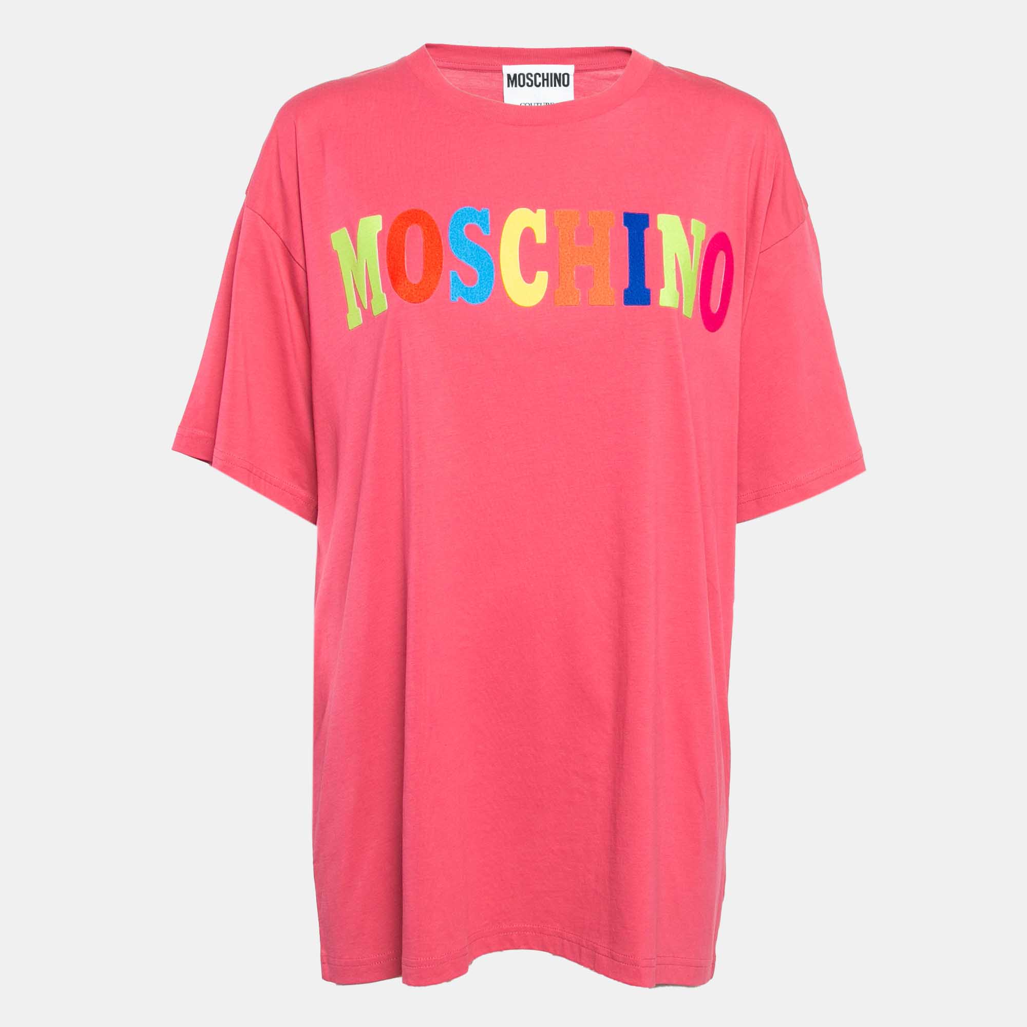 

Moschino Couture Pink Logo Applique Jersey T-Shirt M