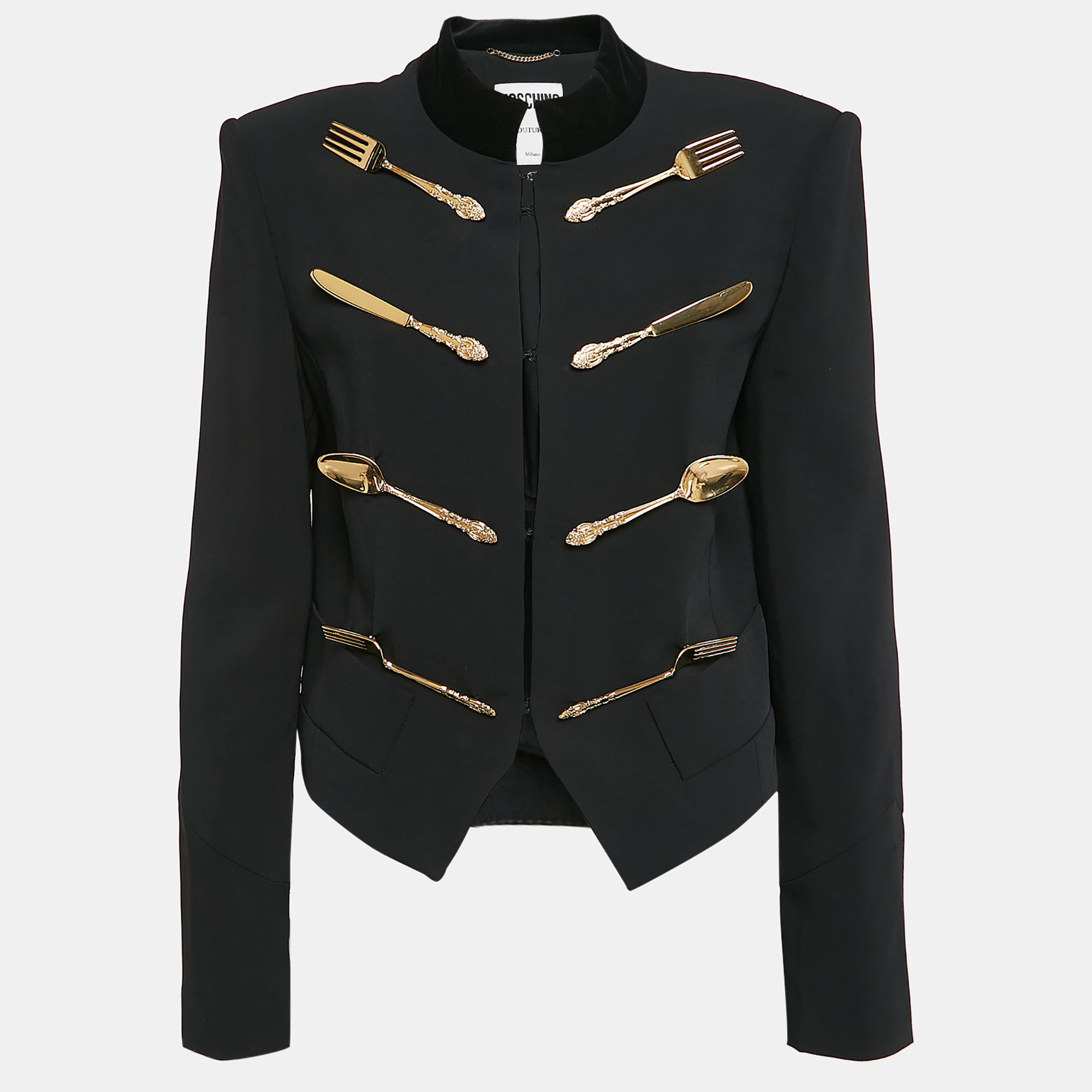 

Moschino Couture Black Crepe Cutlery Detail Jacket L